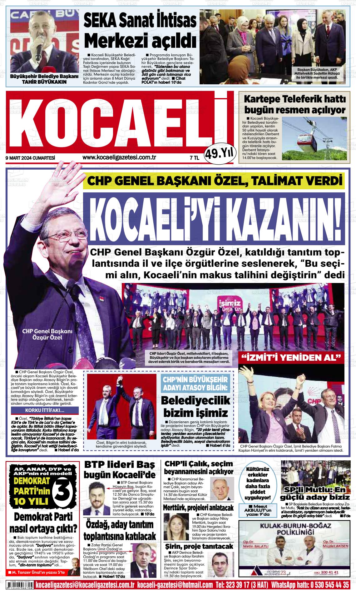 09 Mart 2024 Kocaeli Gazete Manşeti