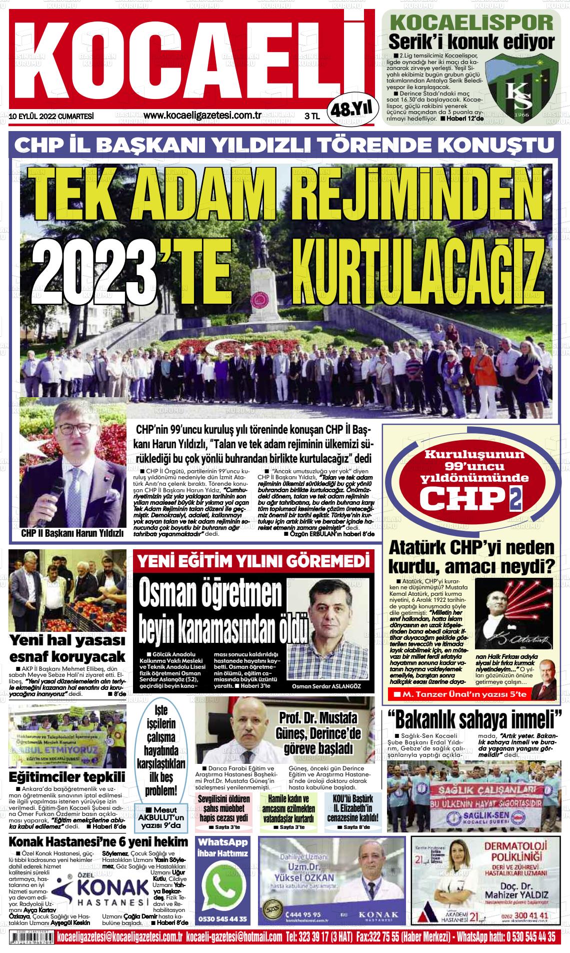 10 Eylül 2022 Kocaeli Gazete Manşeti