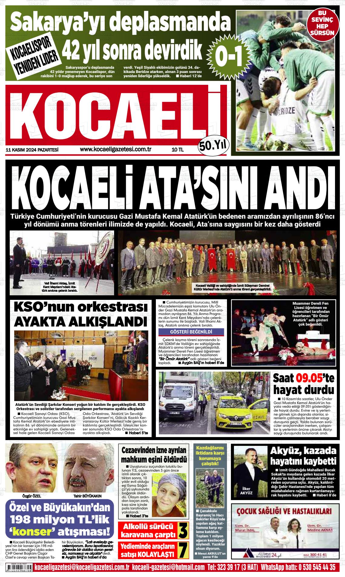 11 Kasım 2024 Kocaeli Gazete Manşeti