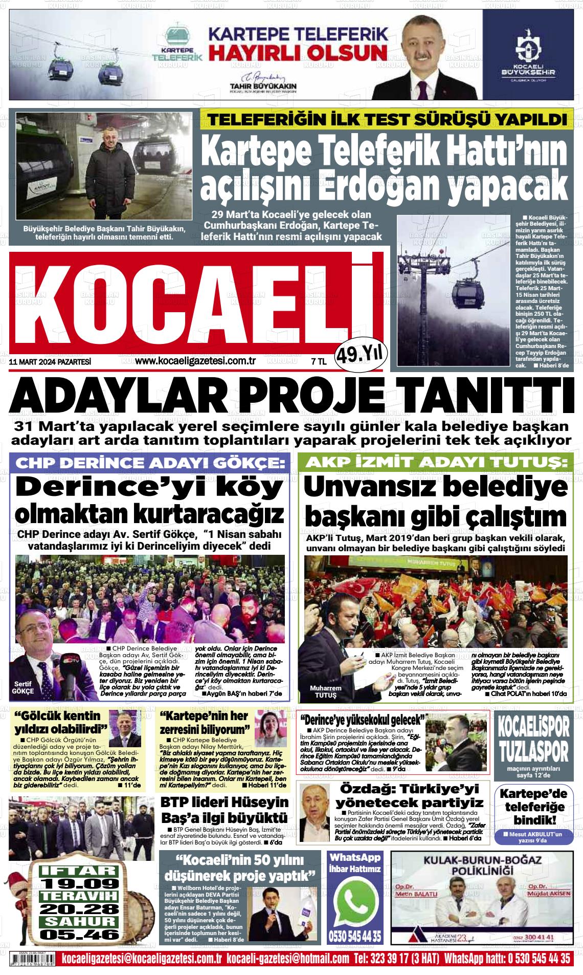 11 Mart 2024 Kocaeli Gazete Manşeti