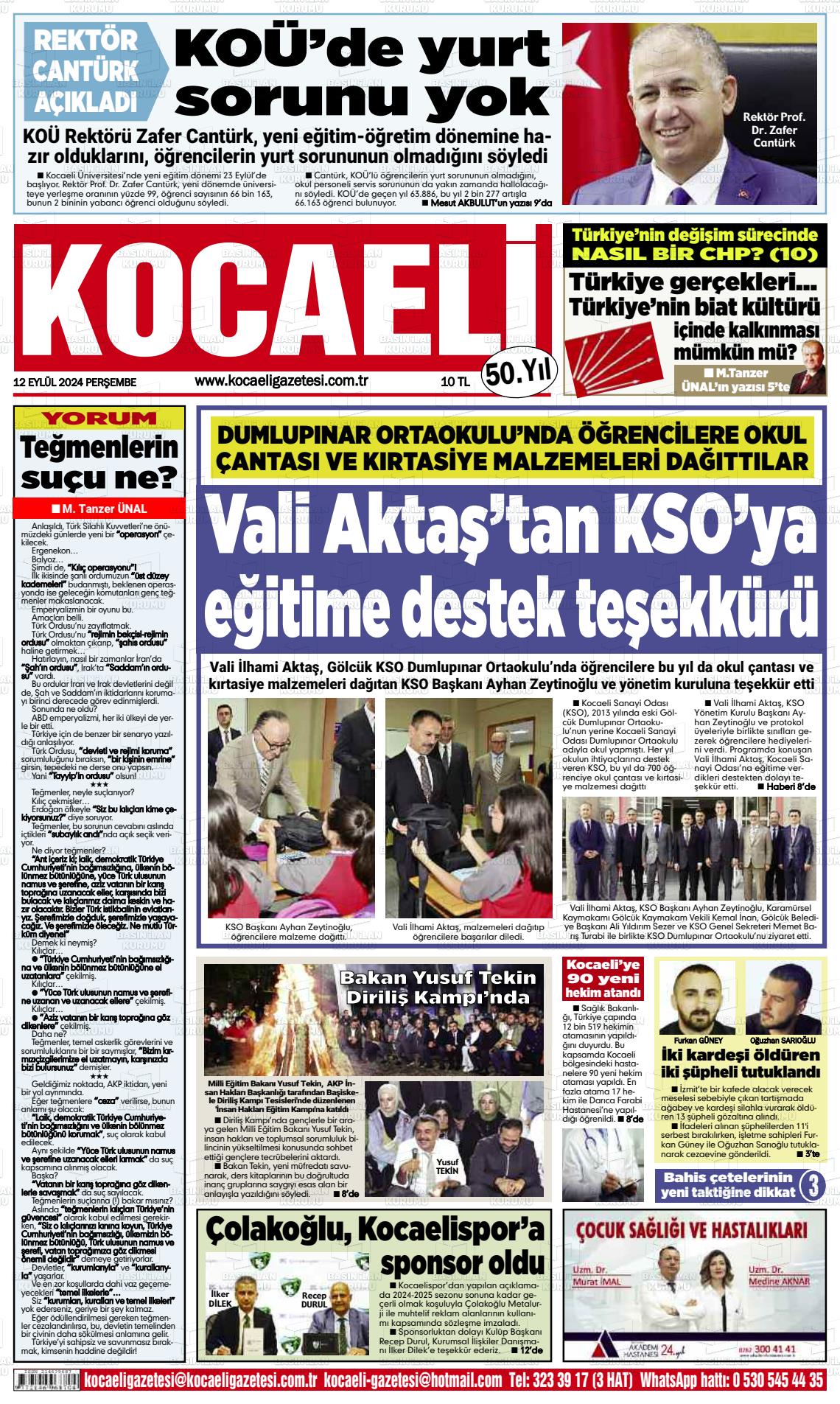 12 Eylül 2024 Kocaeli Gazete Manşeti