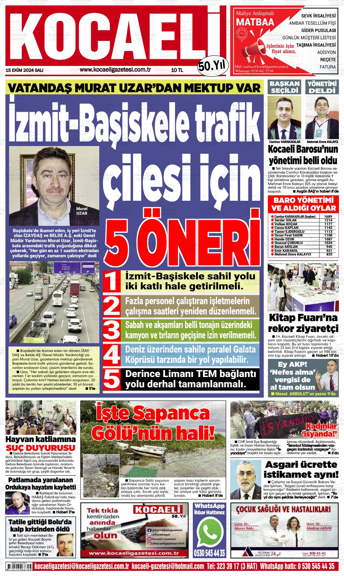 15 Ekim 2024 Kocaeli Gazete Manşeti