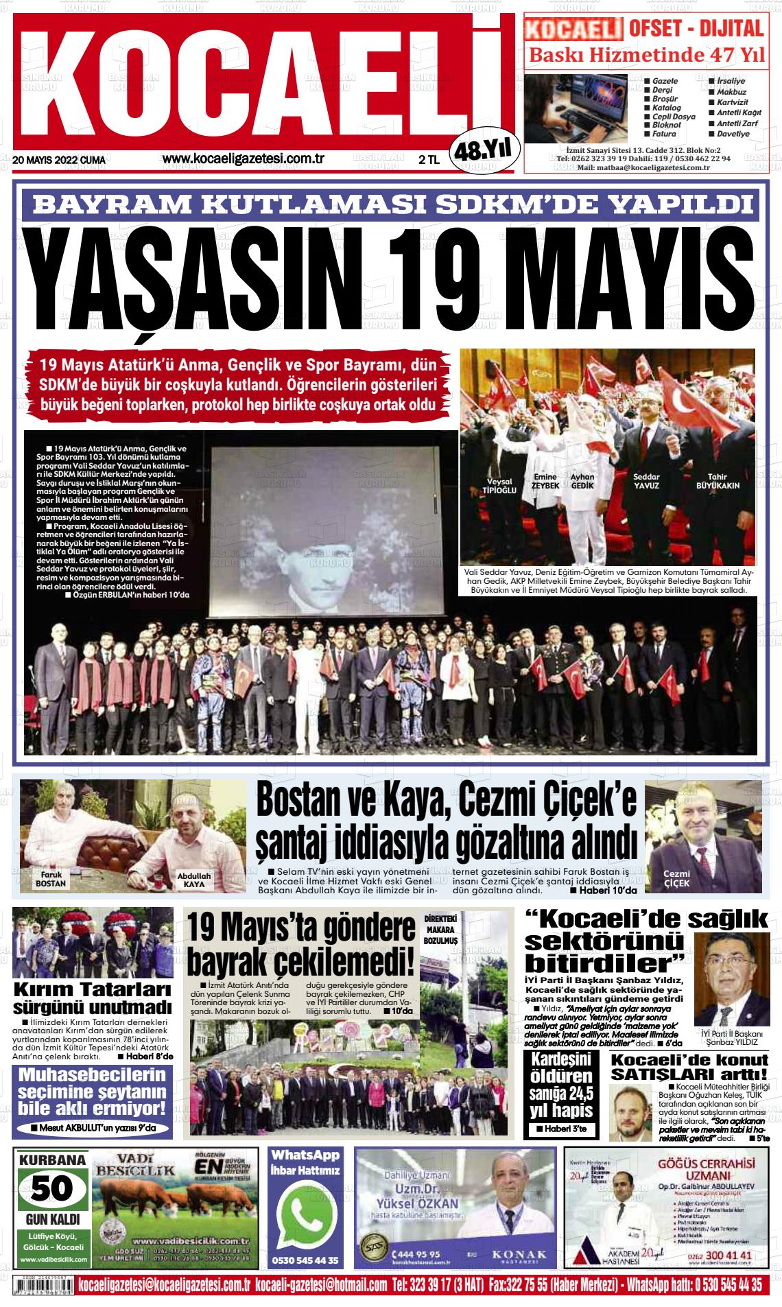 20 Mayıs 2022 Kocaeli Gazete Manşeti