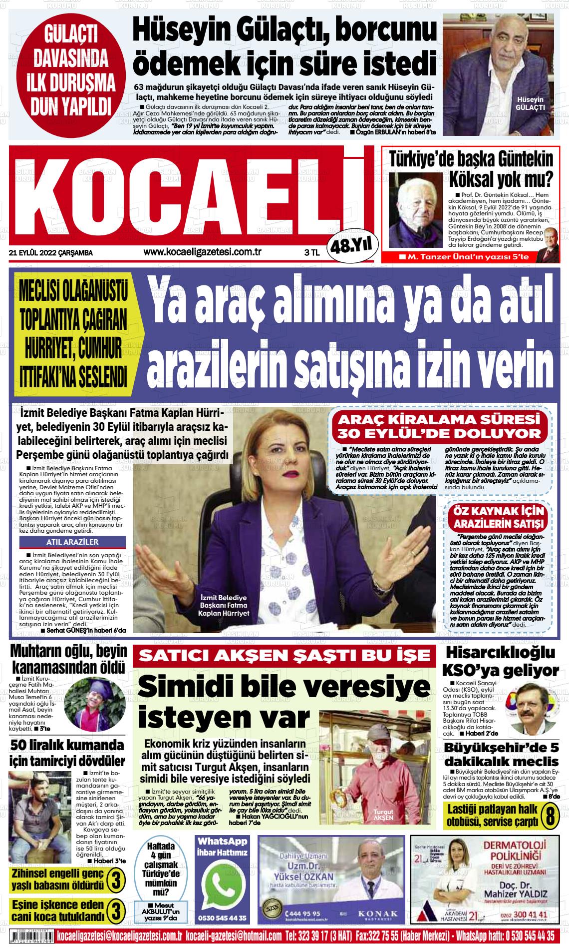 21 Eylül 2022 Kocaeli Gazete Manşeti