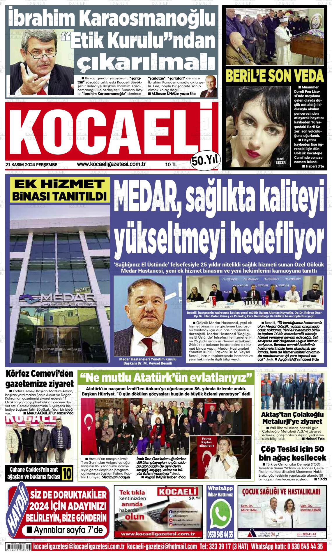 21 Kasım 2024 Kocaeli Gazete Manşeti