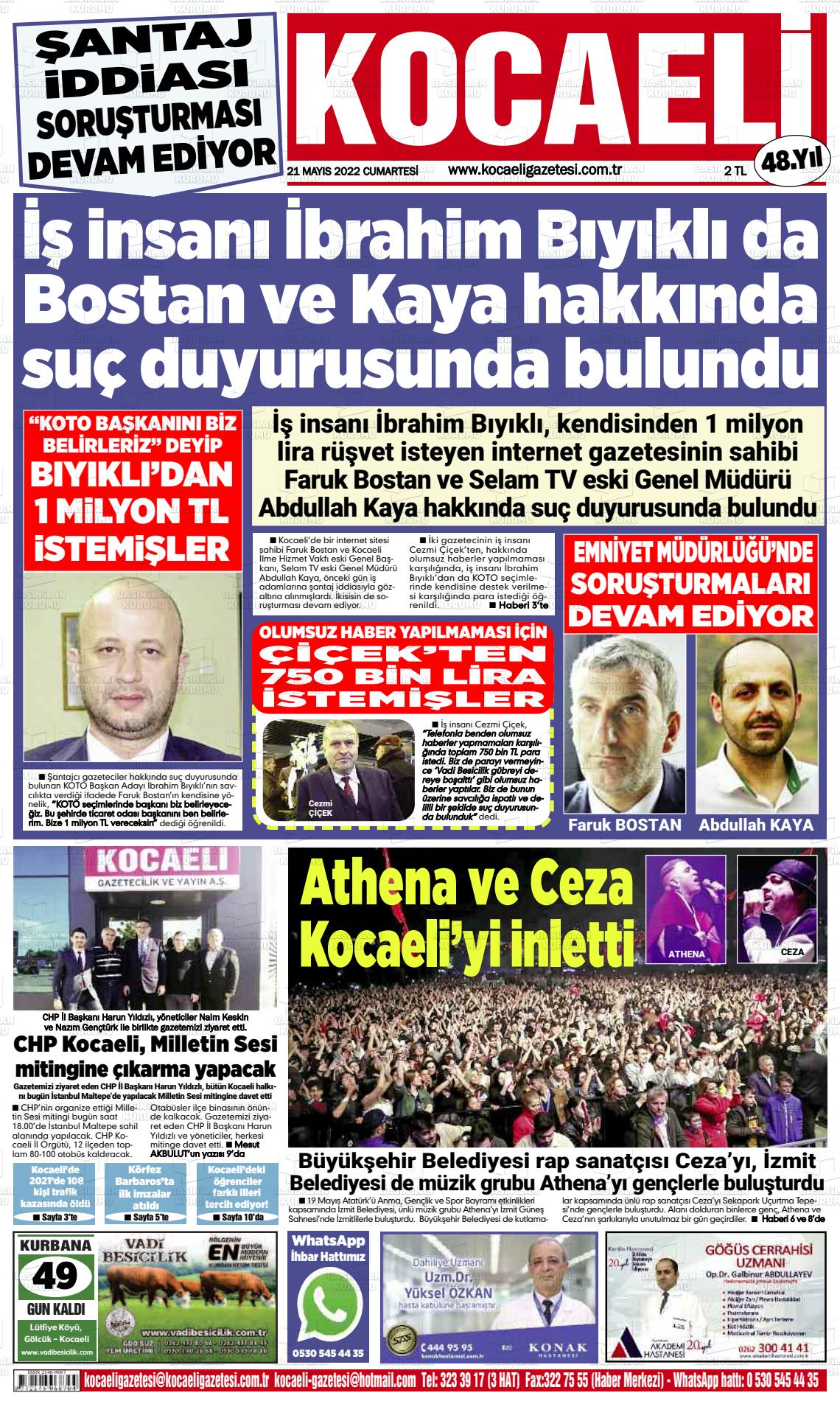 21 Mayıs 2022 Kocaeli Gazete Manşeti