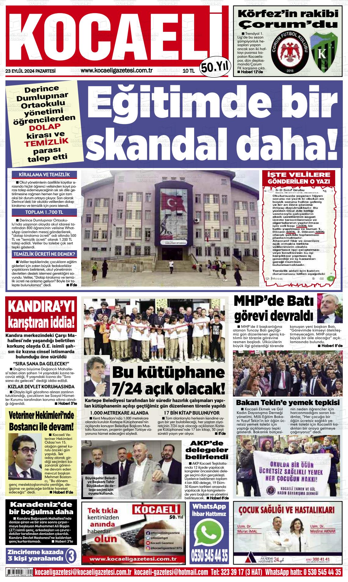 23 Eylül 2024 Kocaeli Gazete Manşeti