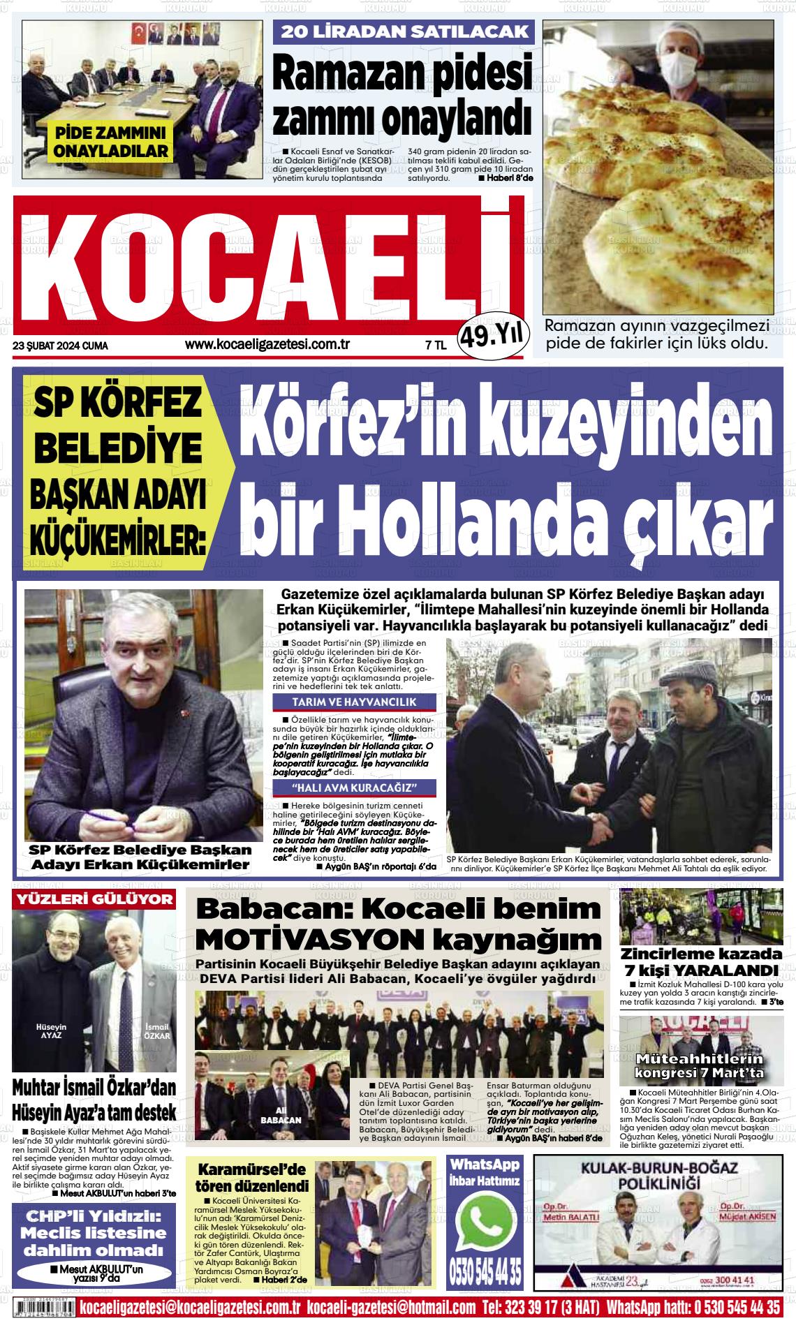 23 Şubat 2024 Kocaeli Gazete Manşeti