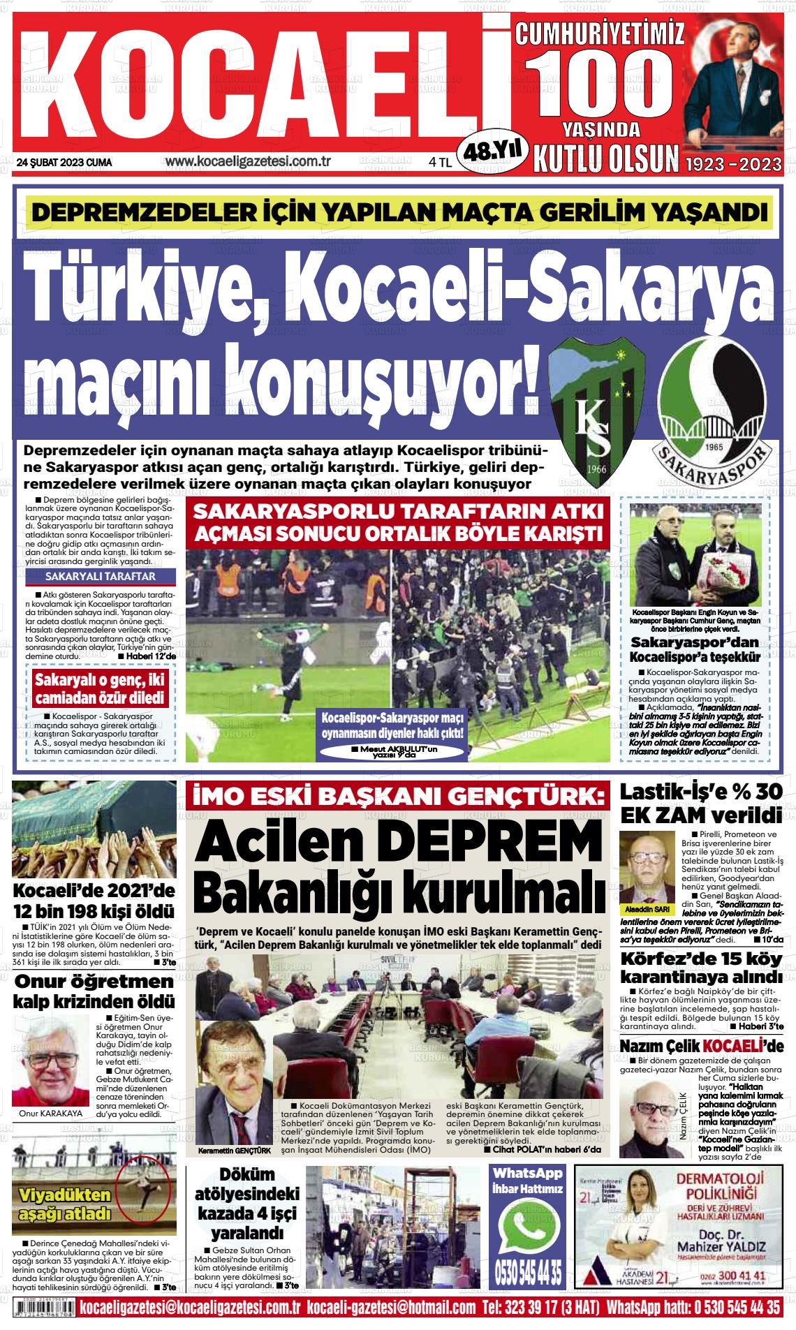 24 Şubat 2023 Kocaeli Gazete Manşeti