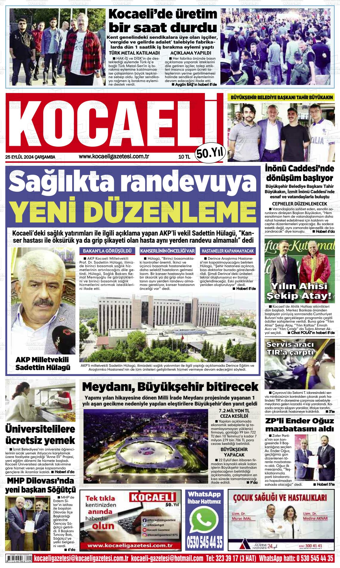 25 Eylül 2024 Kocaeli Gazete Manşeti