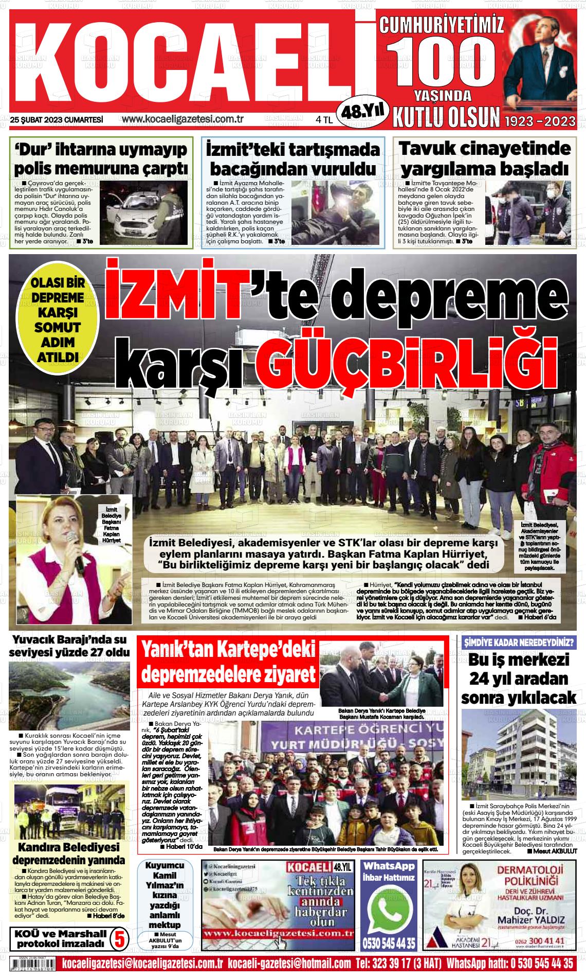 25 Şubat 2023 Kocaeli Gazete Manşeti