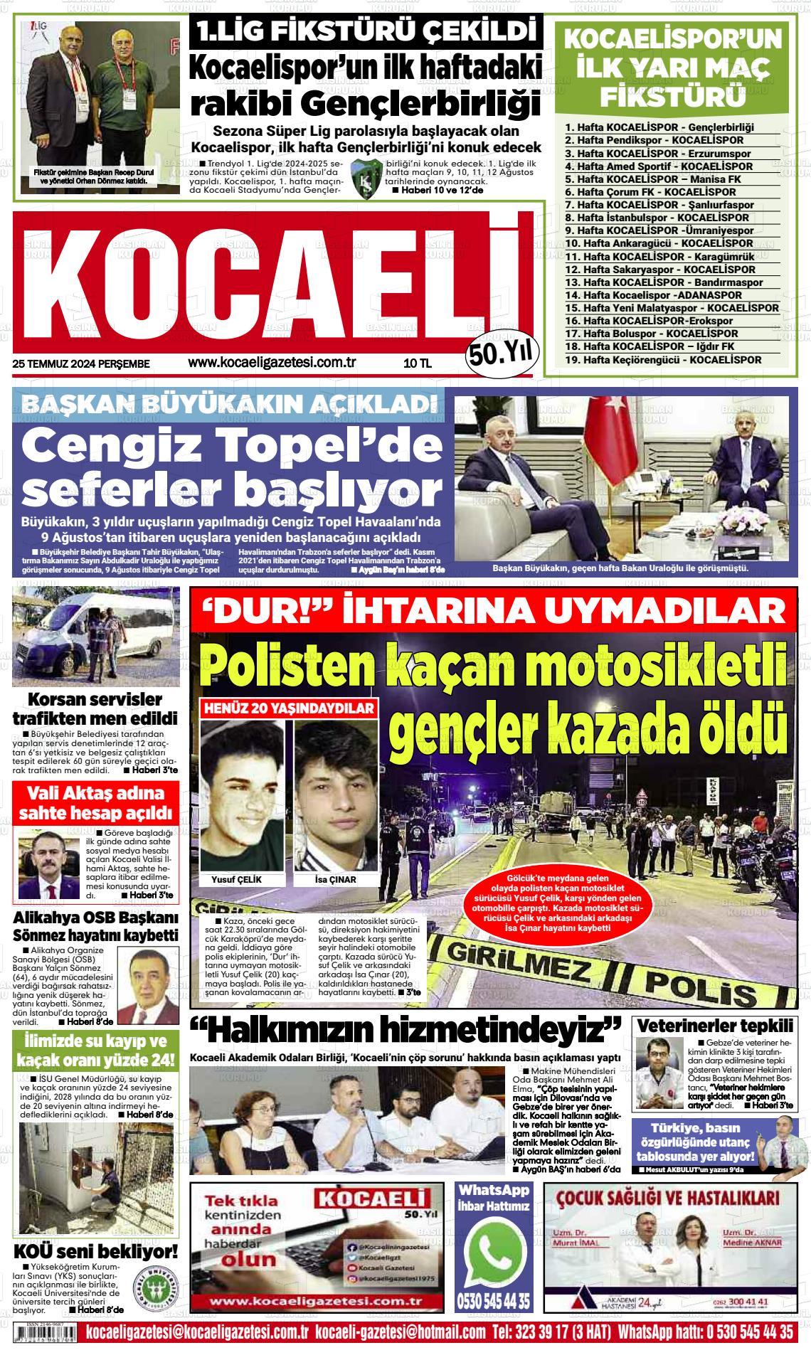 25 Temmuz 2024 Kocaeli Gazete Manşeti