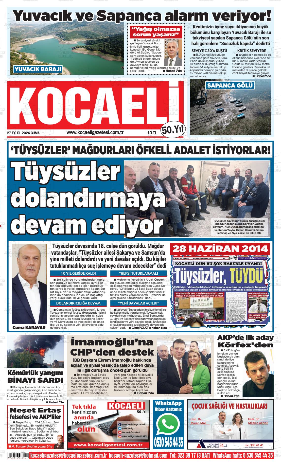 27 Eylül 2024 Kocaeli Gazete Manşeti