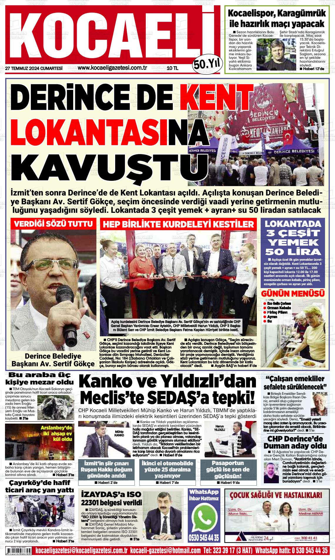 27 Temmuz 2024 Kocaeli Gazete Manşeti