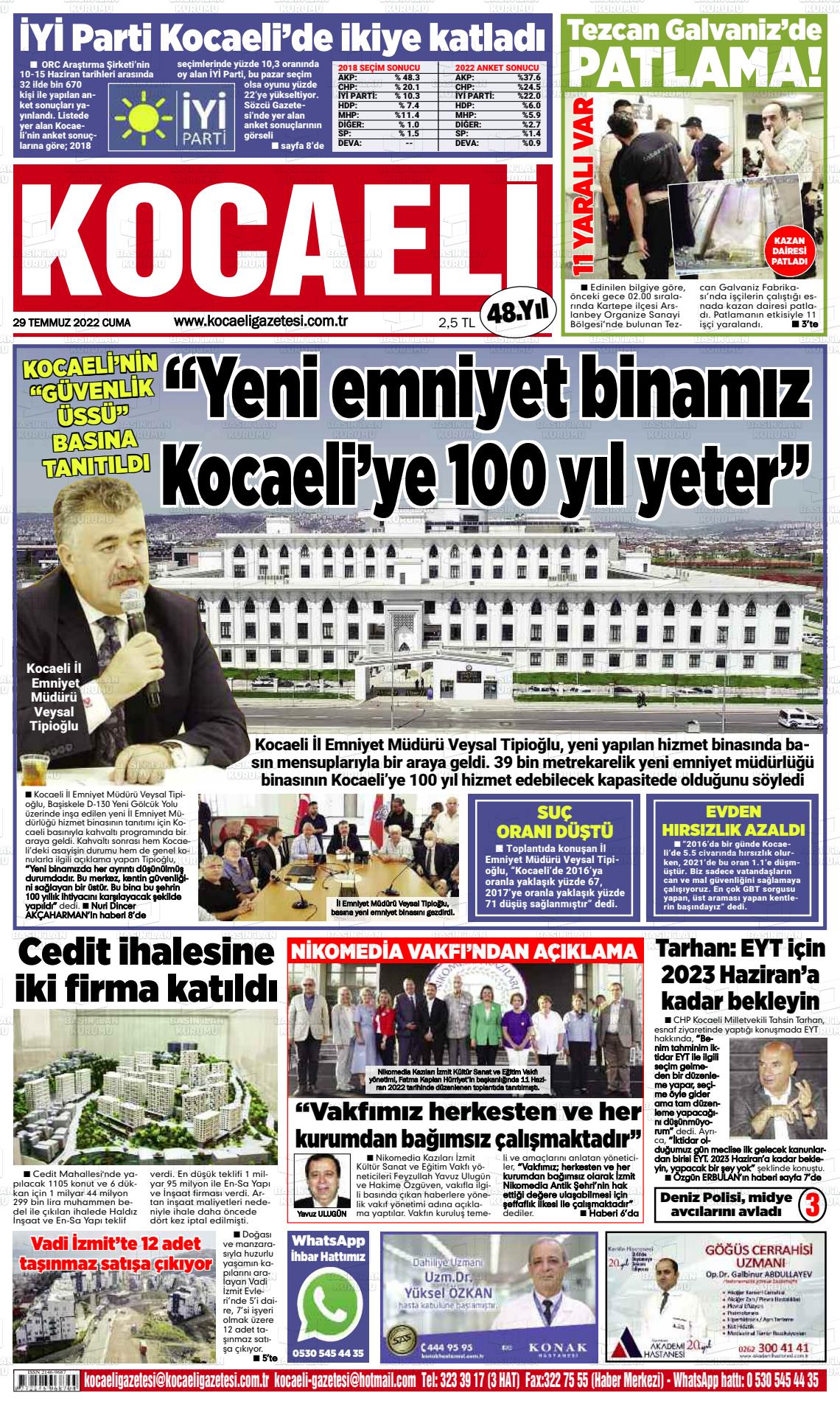 29 Temmuz 2022 Kocaeli Gazete Manşeti