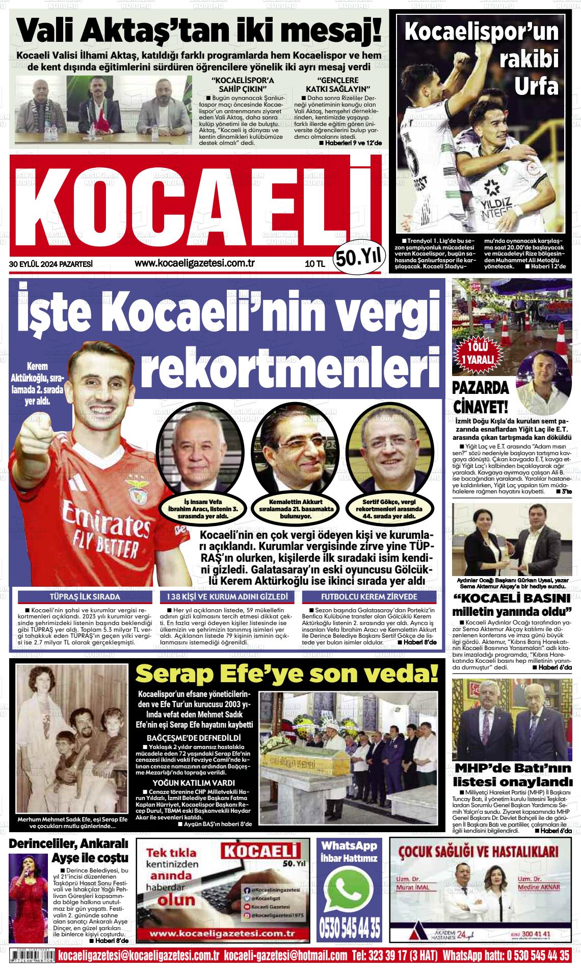 30 Eylül 2024 Kocaeli Gazete Manşeti