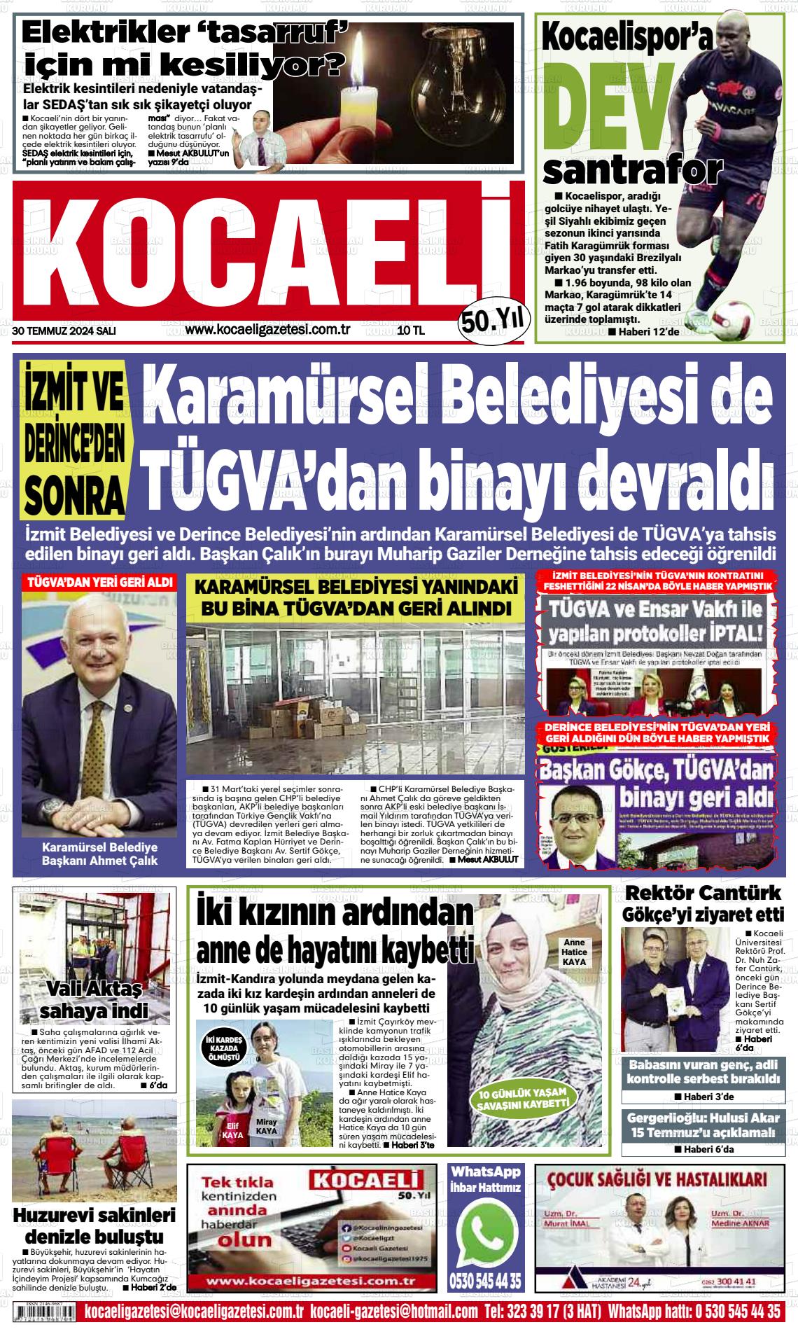 30 Temmuz 2024 Kocaeli Gazete Manşeti