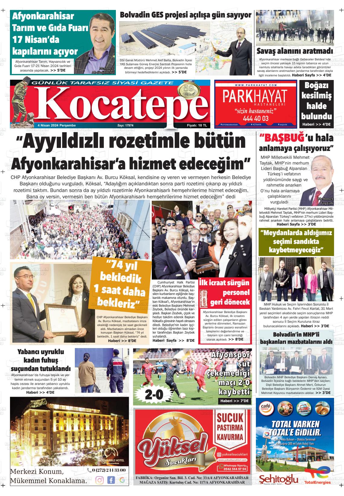 04 Nisan 2024 Kocatepe Gazete Manşeti