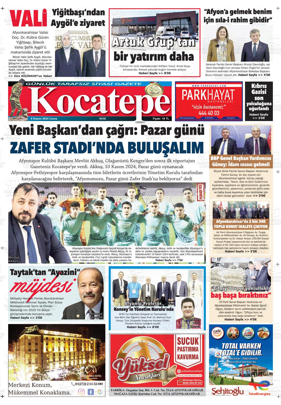 08 Kasım 2024 Kocatepe Gazete Manşeti