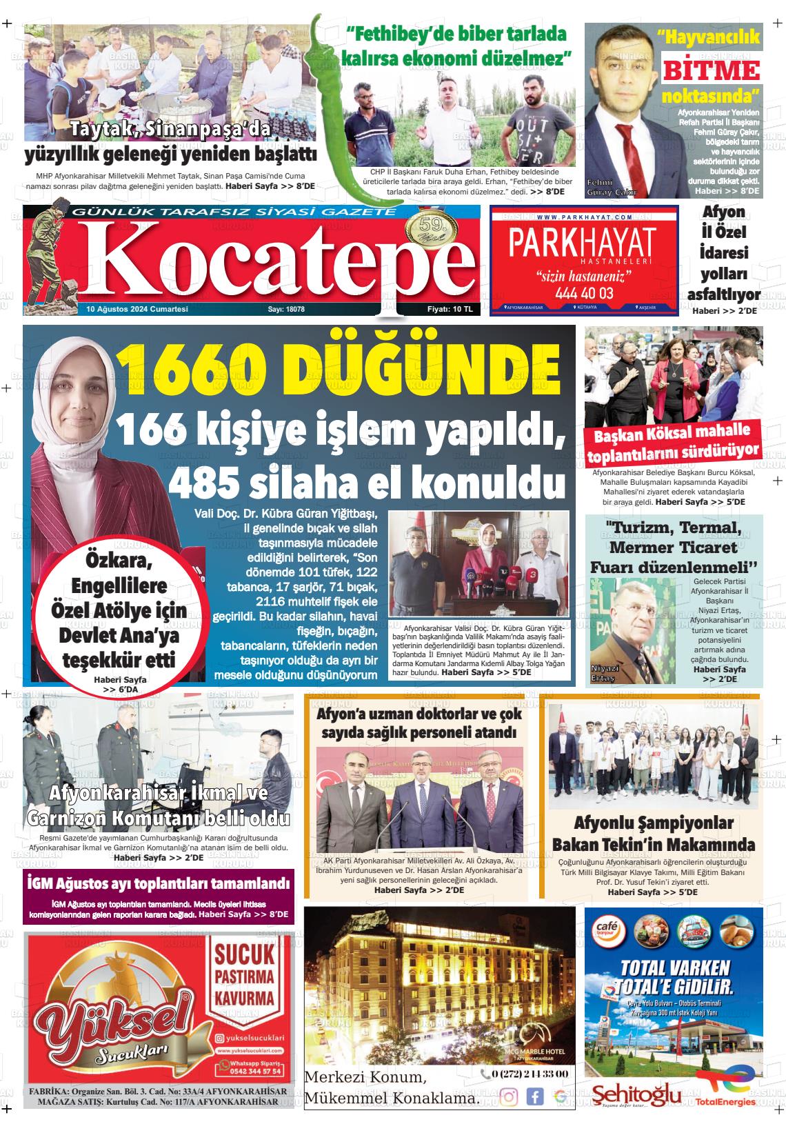 10 Ağustos 2024 Kocatepe Gazete Manşeti