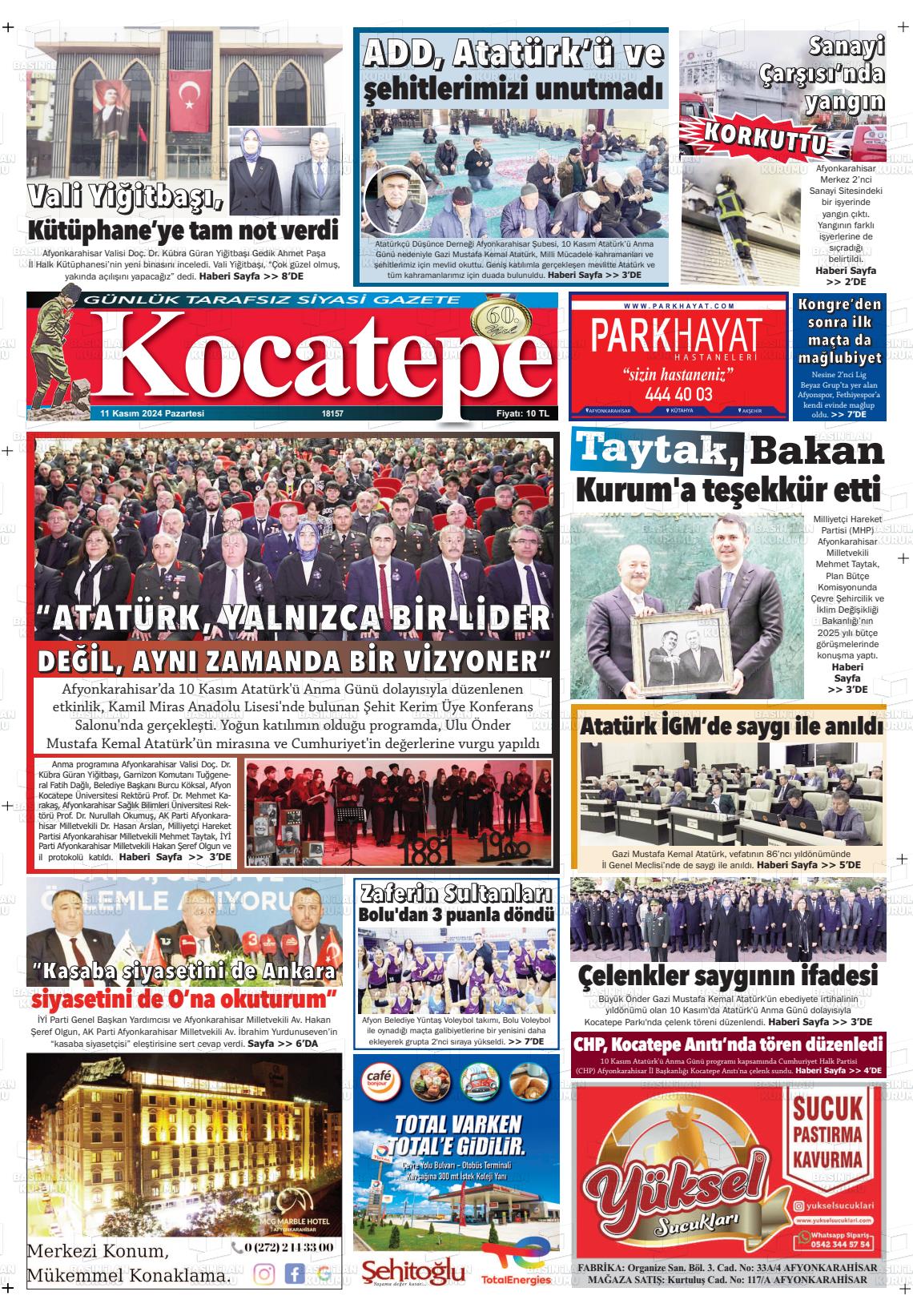 11 Kasım 2024 Kocatepe Gazete Manşeti