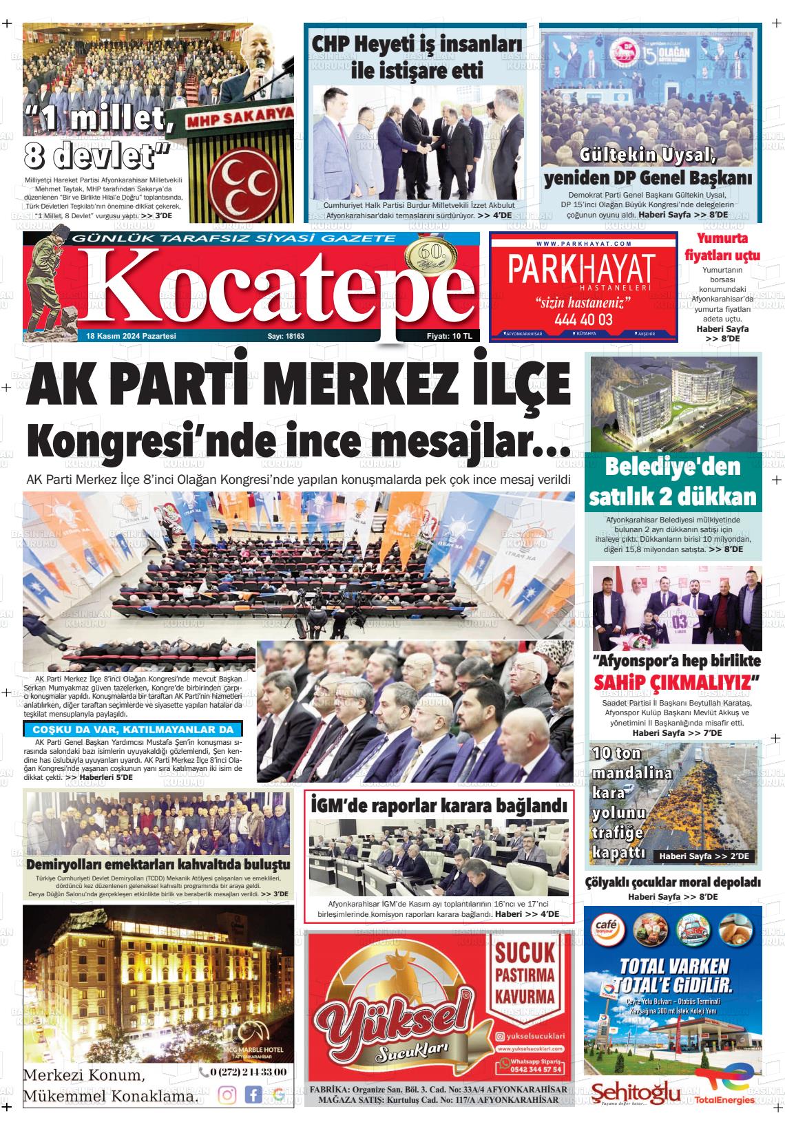 18 Kasım 2024 Kocatepe Gazete Manşeti