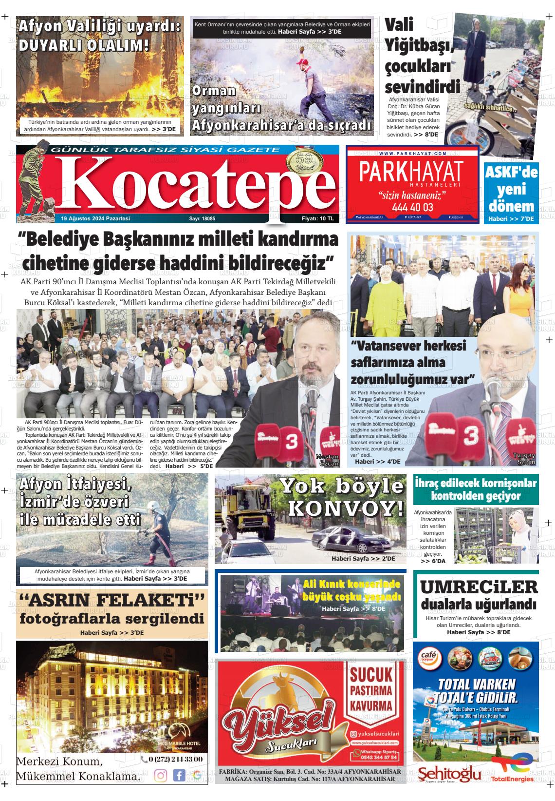 19 Ağustos 2024 Kocatepe Gazete Manşeti