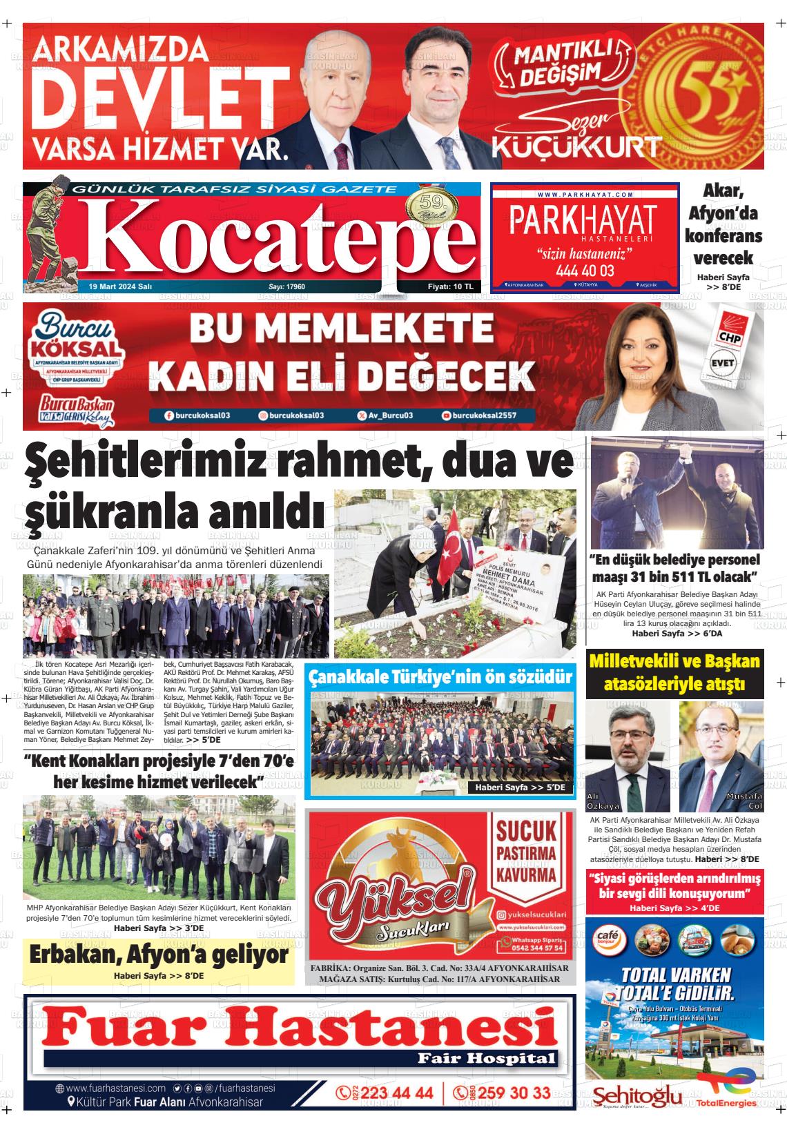 19 Mart 2024 Kocatepe Gazete Manşeti