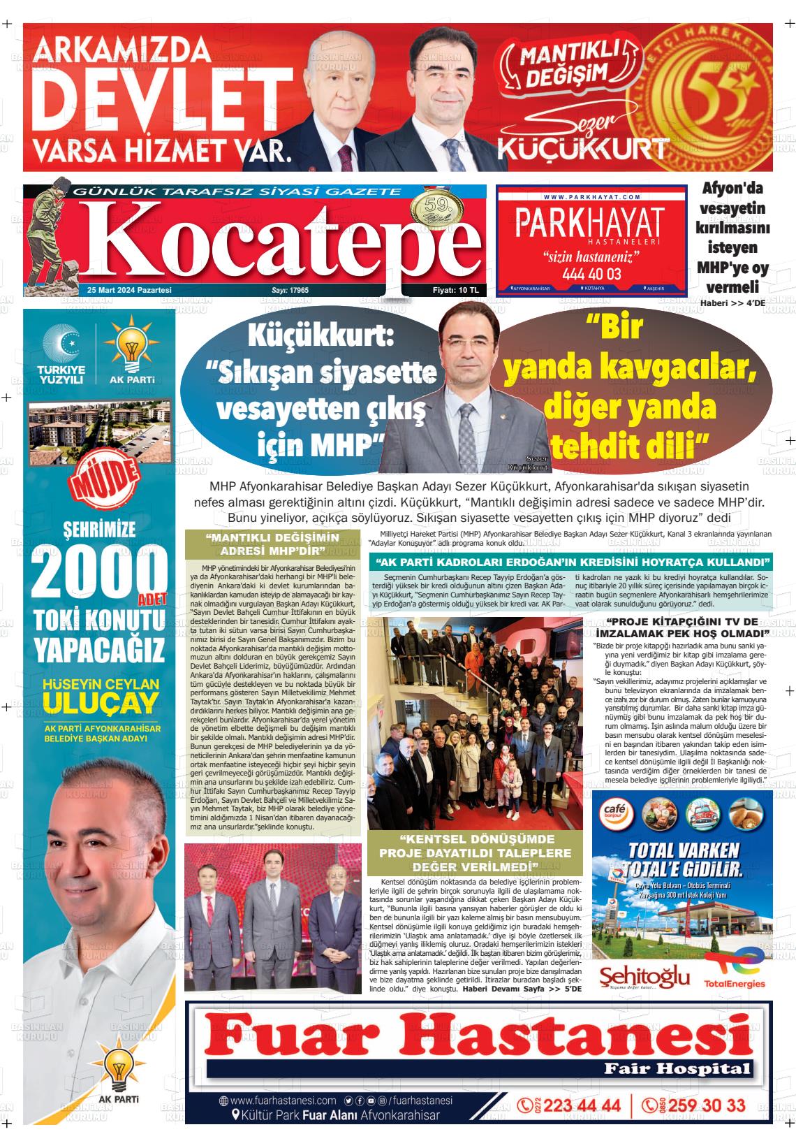 25 Mart 2024 Kocatepe Gazete Manşeti