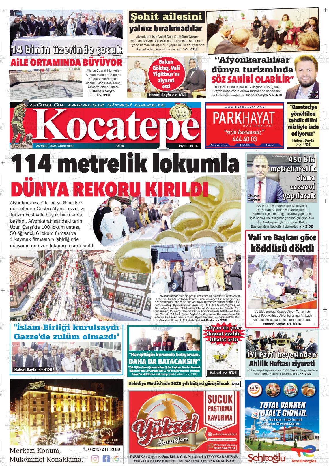 28 Eylül 2024 Kocatepe Gazete Manşeti