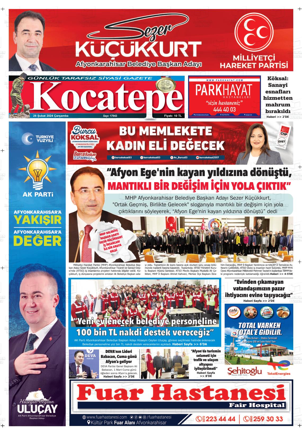 28 Şubat 2024 Kocatepe Gazete Manşeti