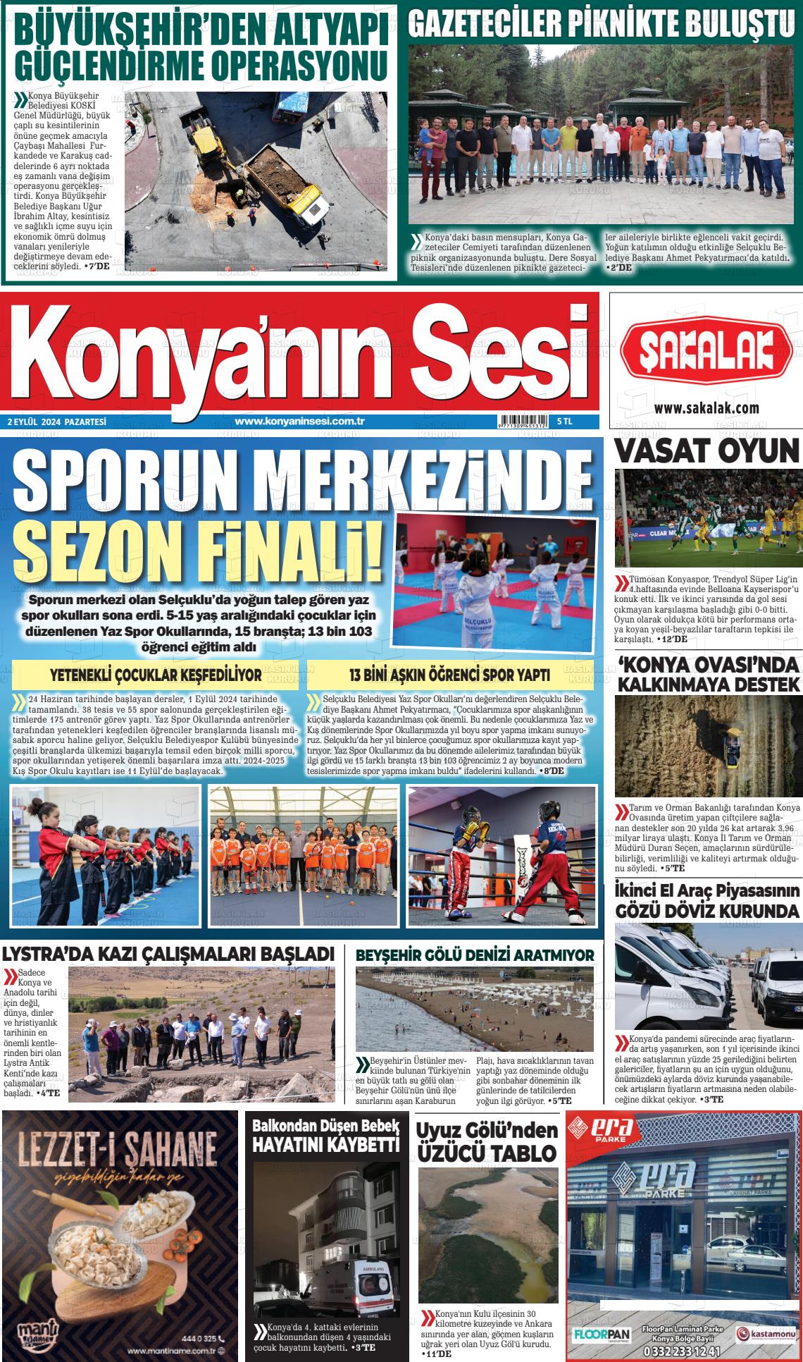 02 Eylül 2024 Konyanin Sesi Gazete Manşeti