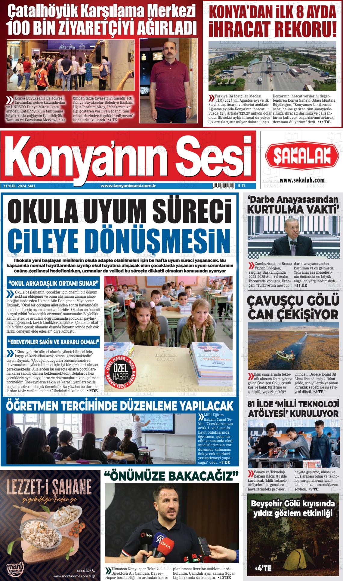 03 Eylül 2024 Konyanin Sesi Gazete Manşeti