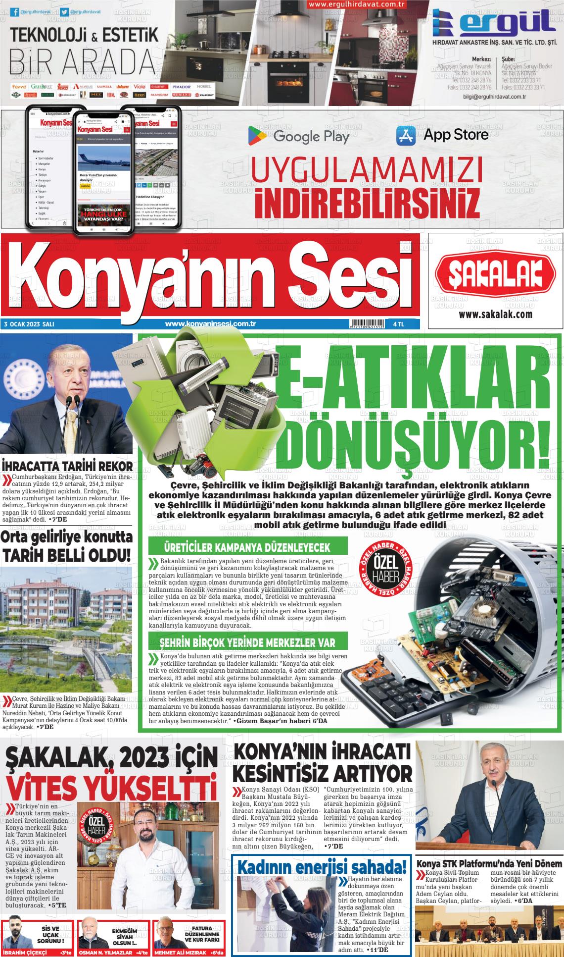 03 Ocak 2023 Konyanin Sesi Gazete Manşeti