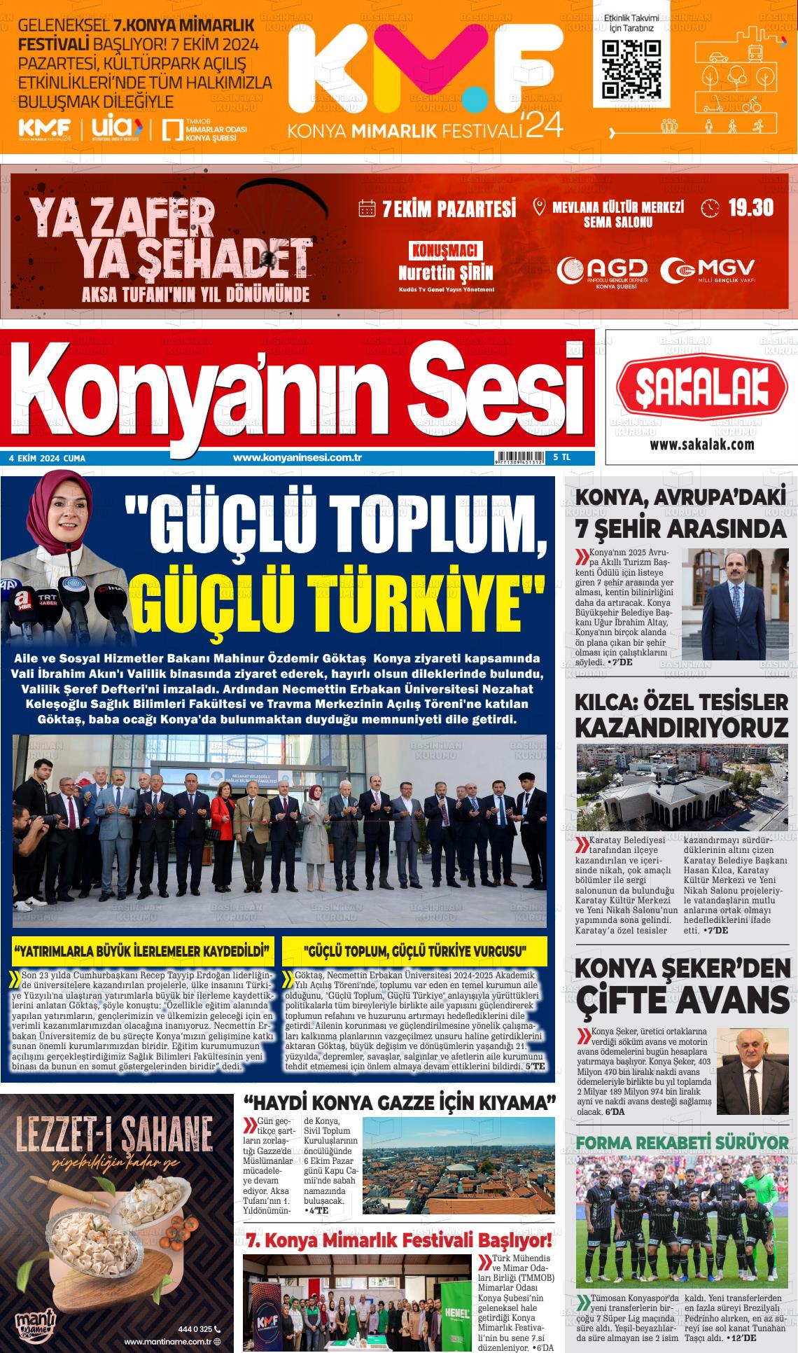 04 Ekim 2024 Konyanin Sesi Gazete Manşeti