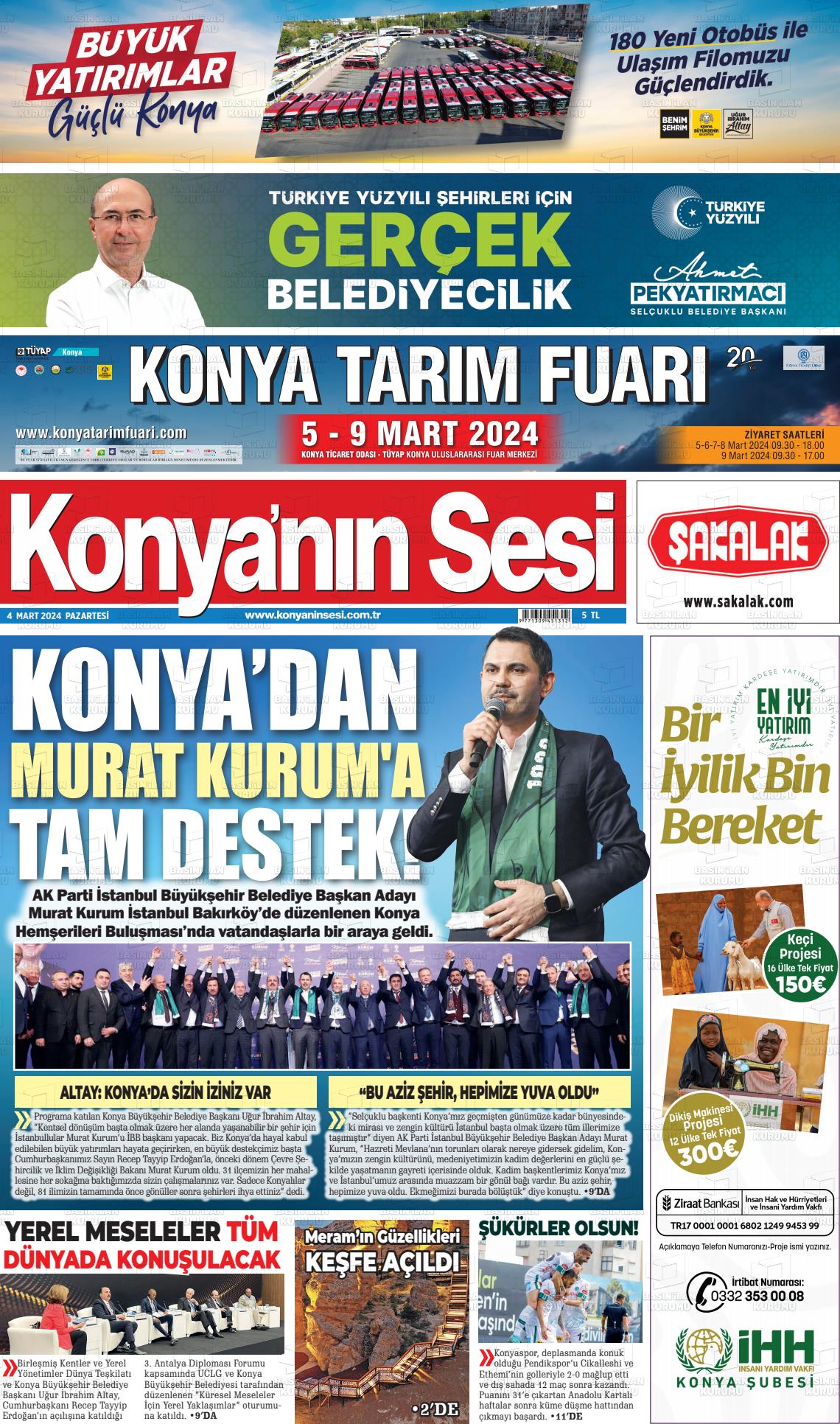 04 Mart 2024 Konyanin Sesi Gazete Manşeti