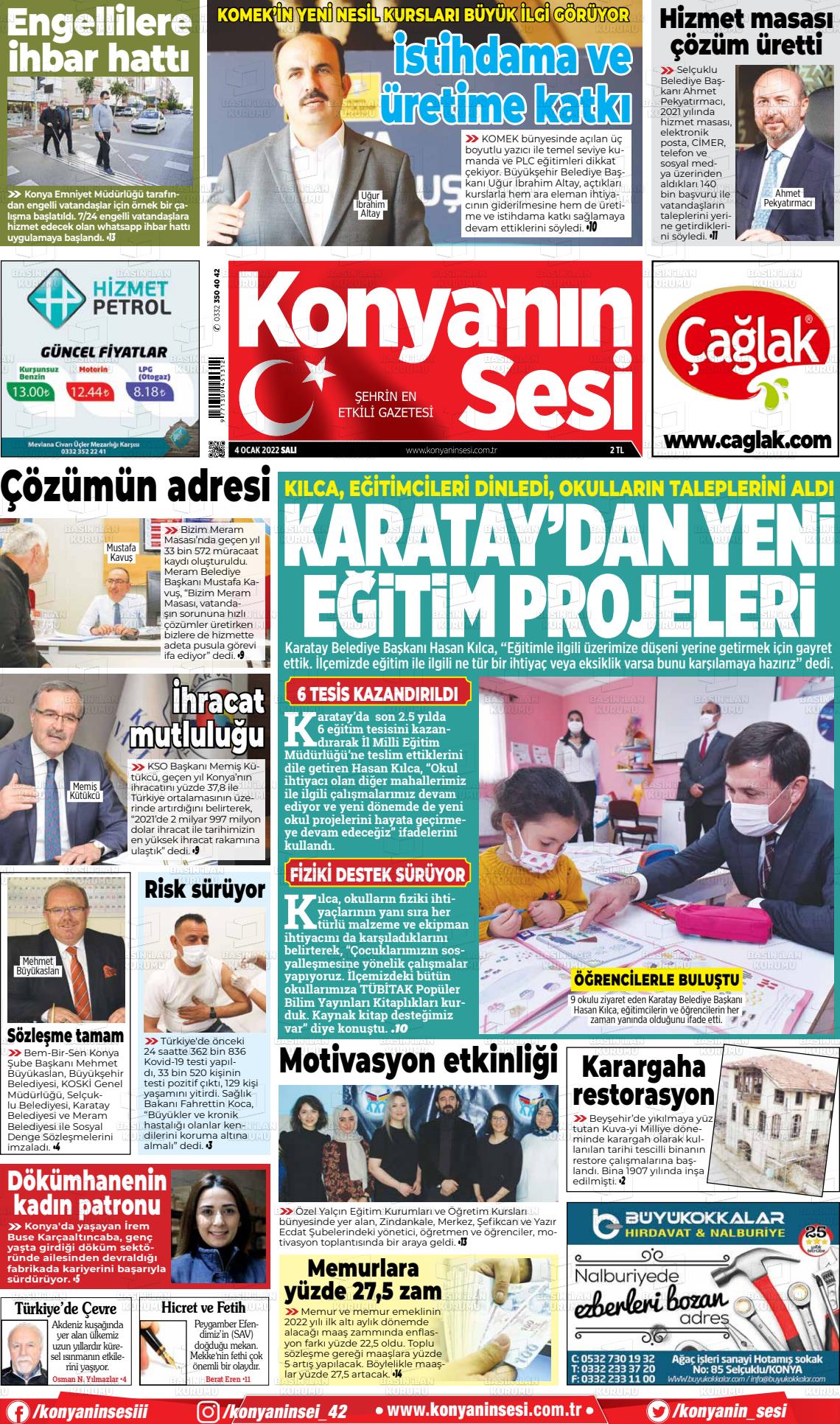 04 Ocak 2022 Konyanin Sesi Gazete Manşeti