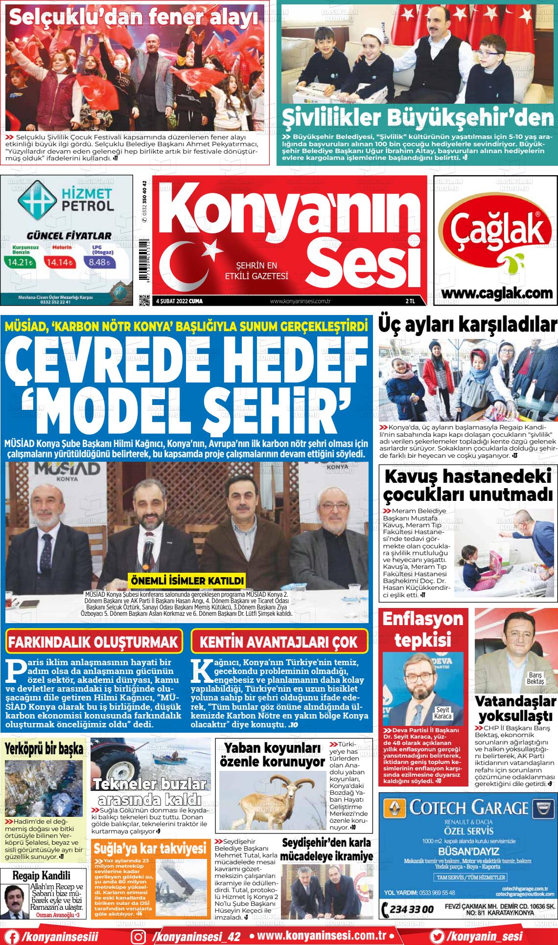 04 Şubat 2022 Konyanin Sesi Gazete Manşeti