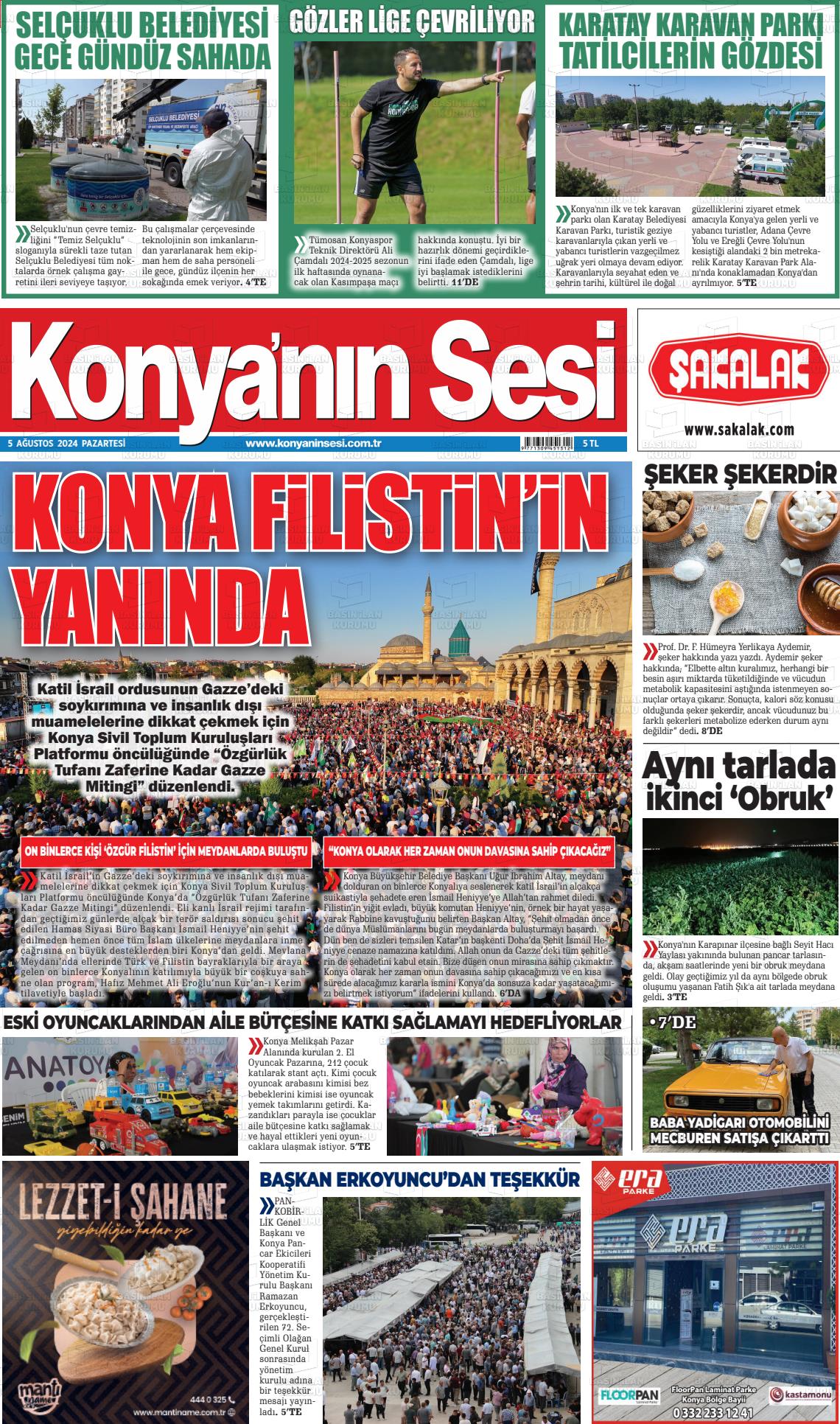 05 Ağustos 2024 Konyanin Sesi Gazete Manşeti