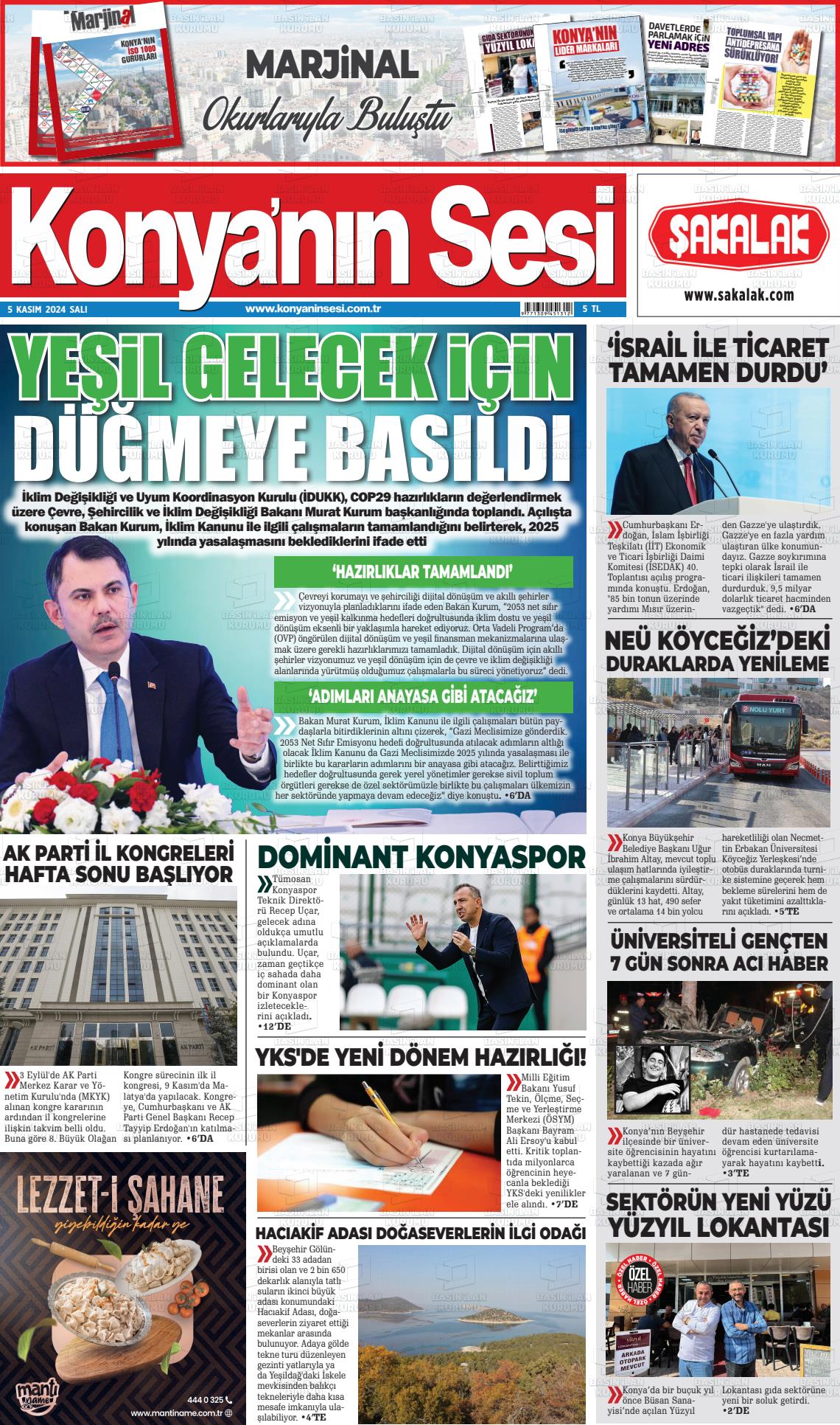 05 Kasım 2024 Konyanin Sesi Gazete Manşeti