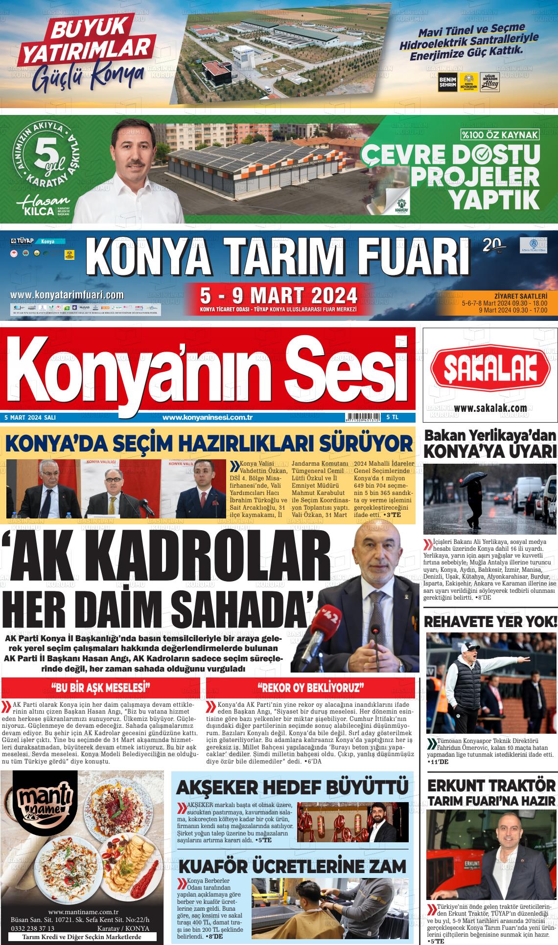 05 Mart 2024 Konyanin Sesi Gazete Manşeti