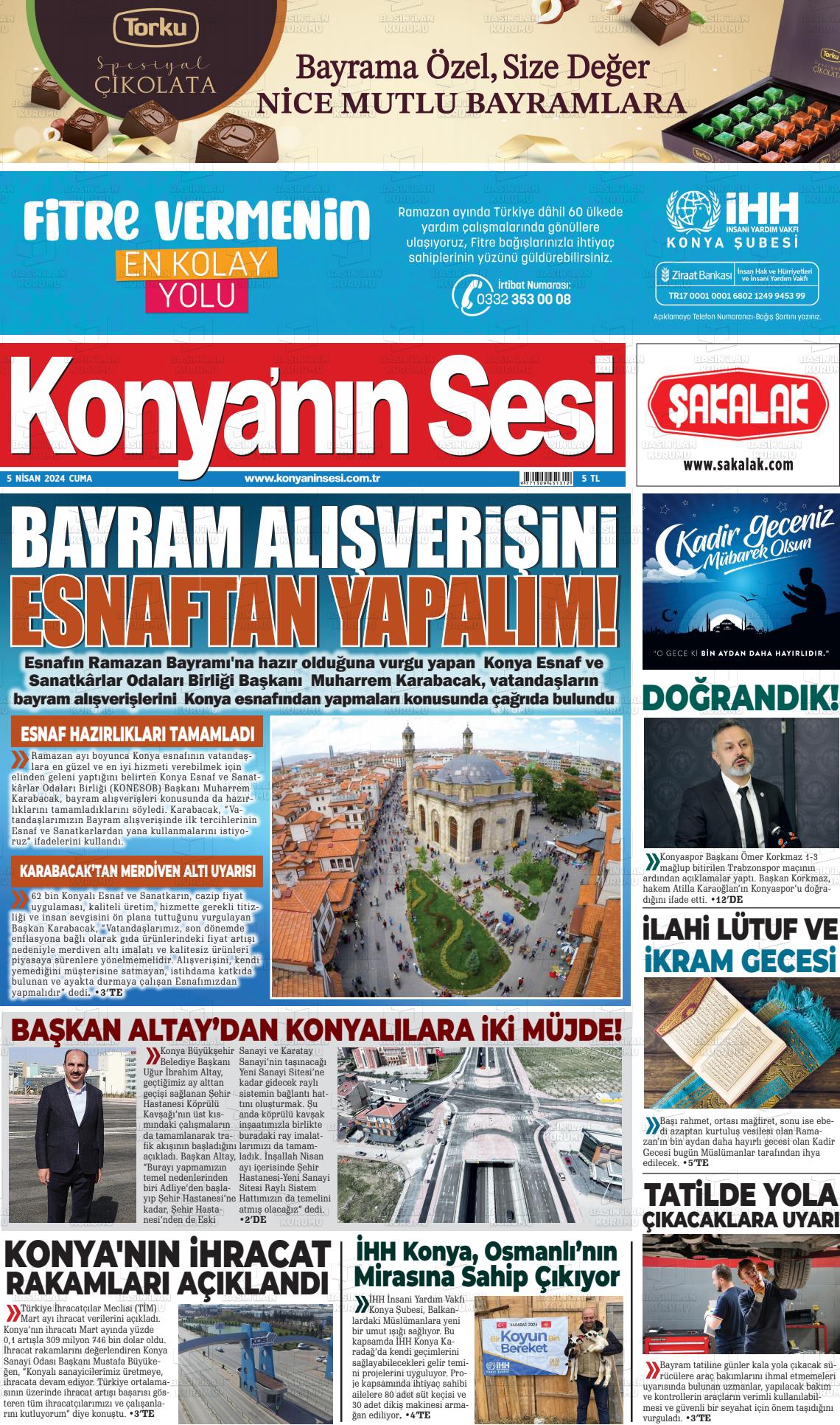 05 Nisan 2024 Konyanin Sesi Gazete Manşeti