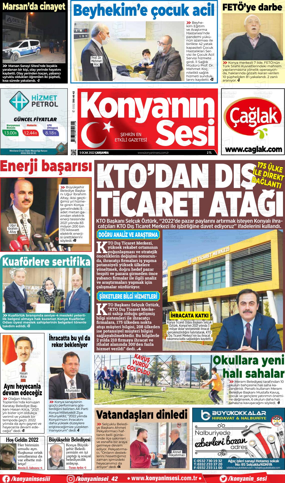 05 Ocak 2022 Konyanin Sesi Gazete Manşeti