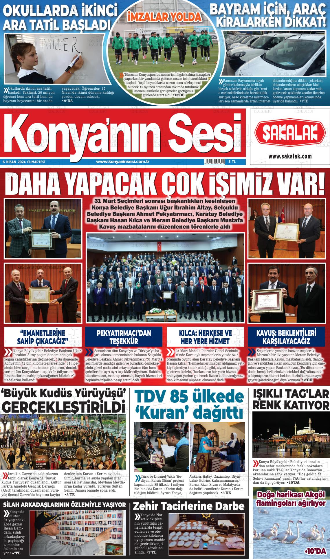 06 Nisan 2024 Konyanin Sesi Gazete Manşeti