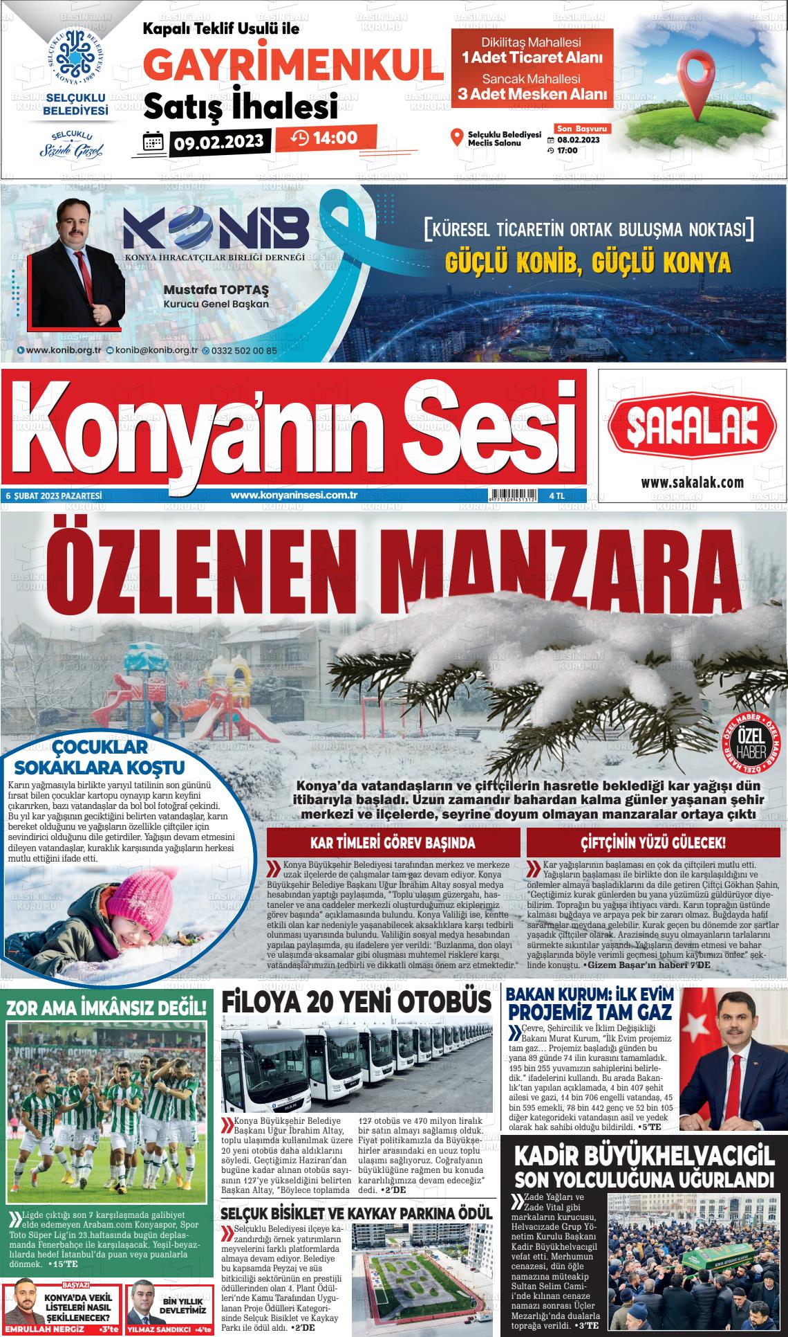 06 Şubat 2023 Konyanin Sesi Gazete Manşeti