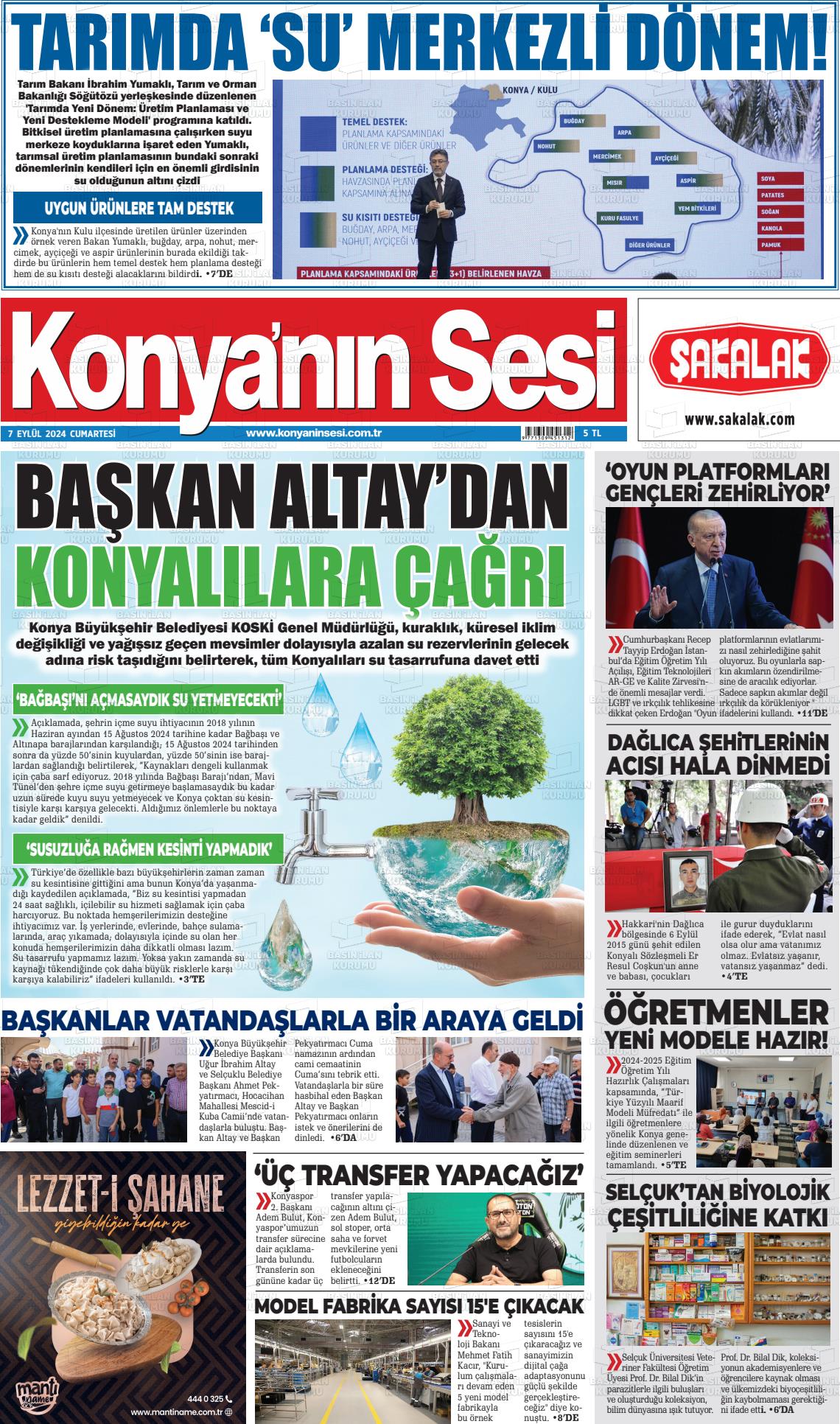 07 Eylül 2024 Konyanin Sesi Gazete Manşeti