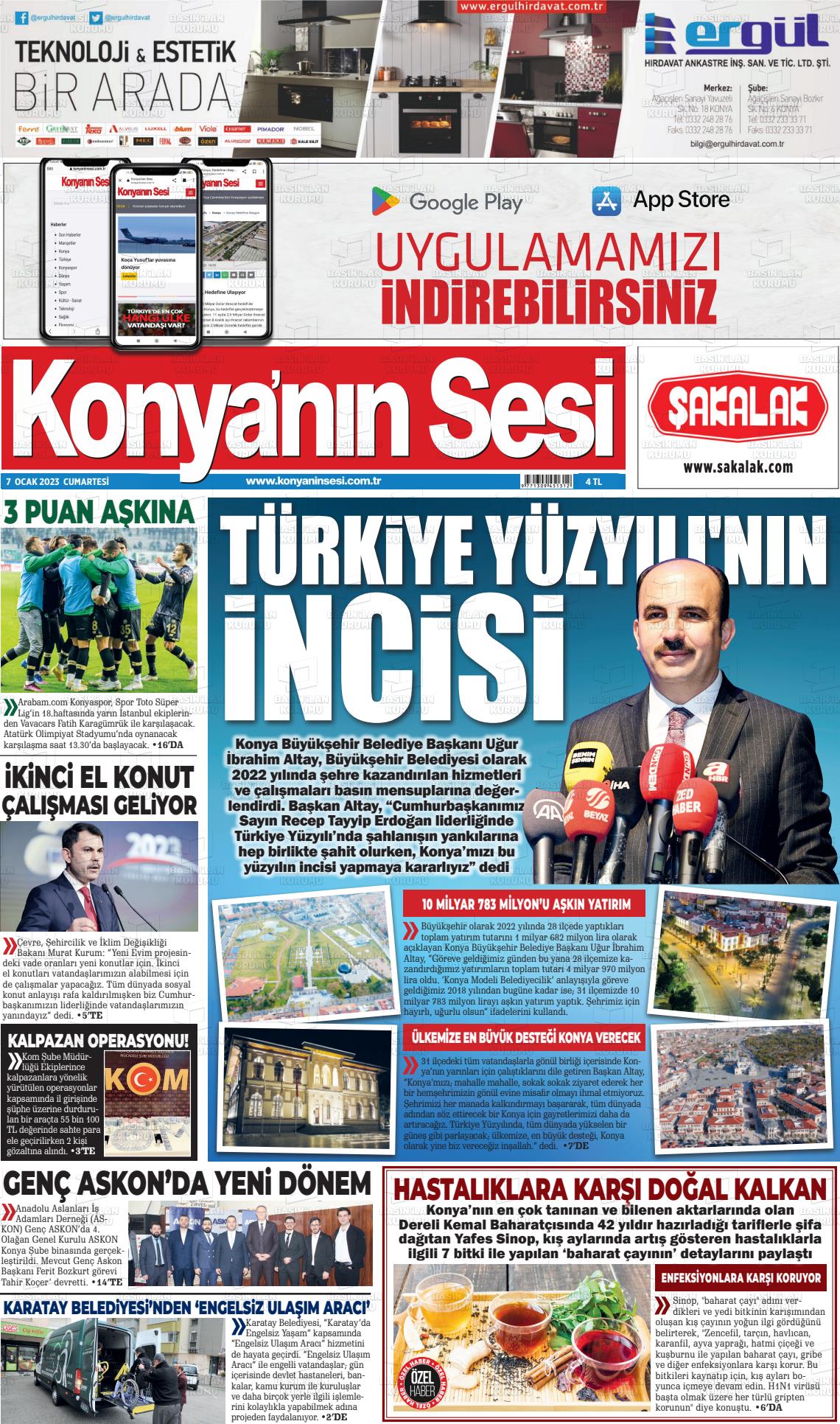 07 Ocak 2023 Konyanin Sesi Gazete Manşeti