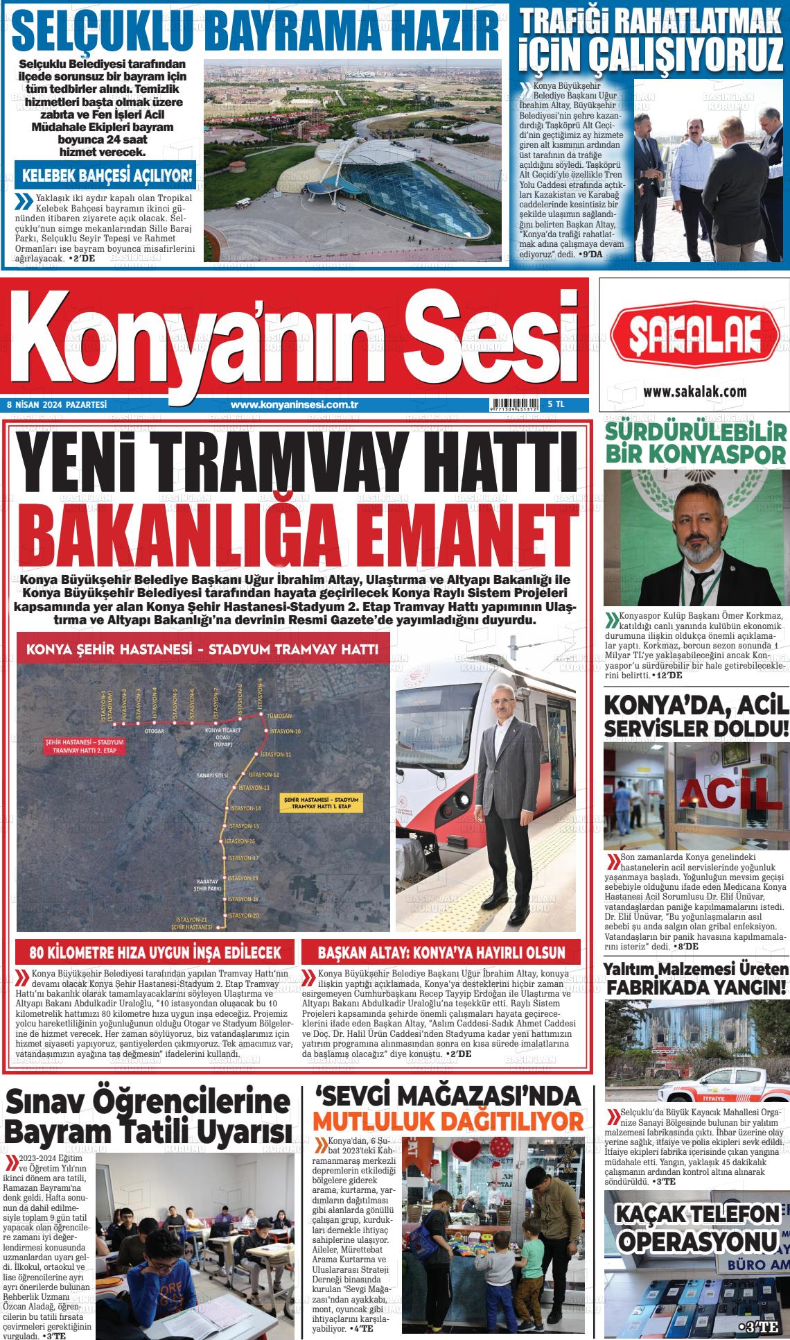 08 Nisan 2024 Konyanin Sesi Gazete Manşeti