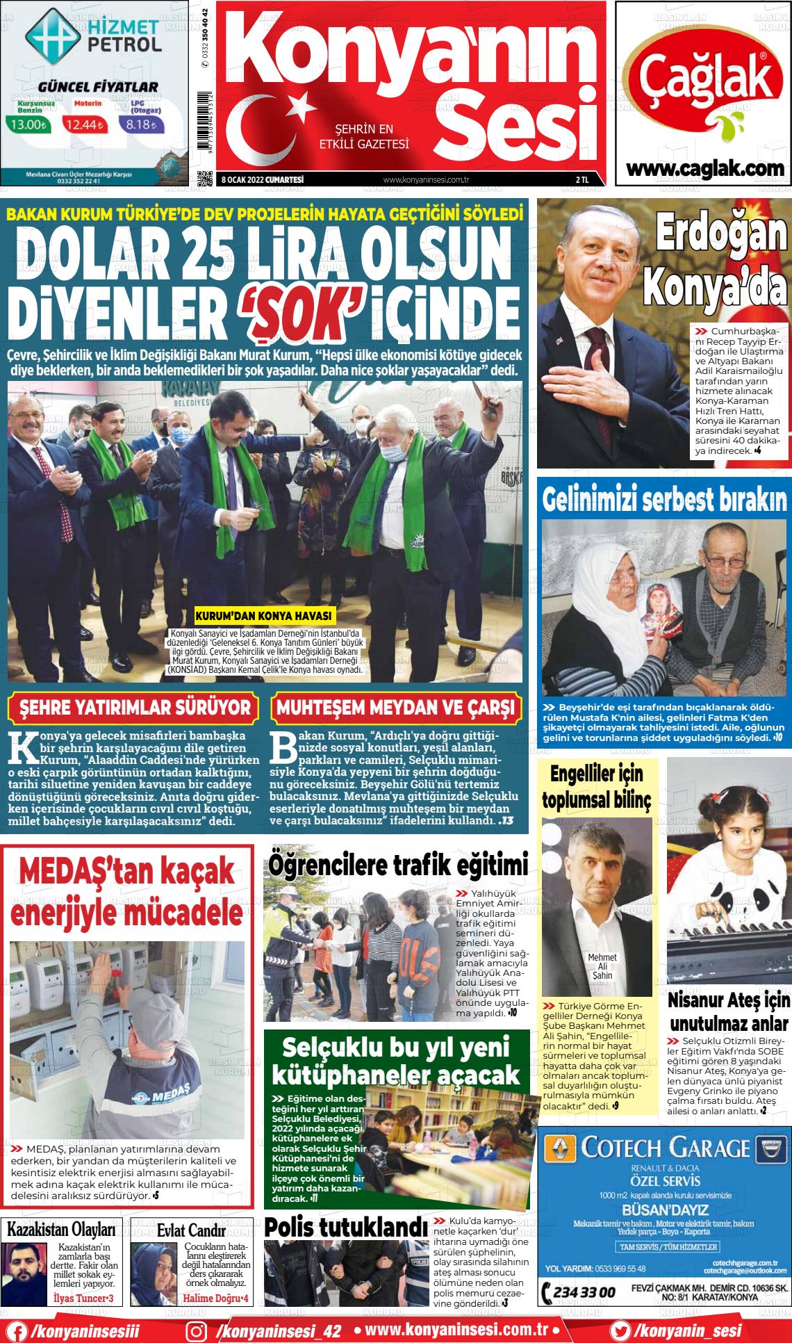 08 Ocak 2022 Konyanin Sesi Gazete Manşeti