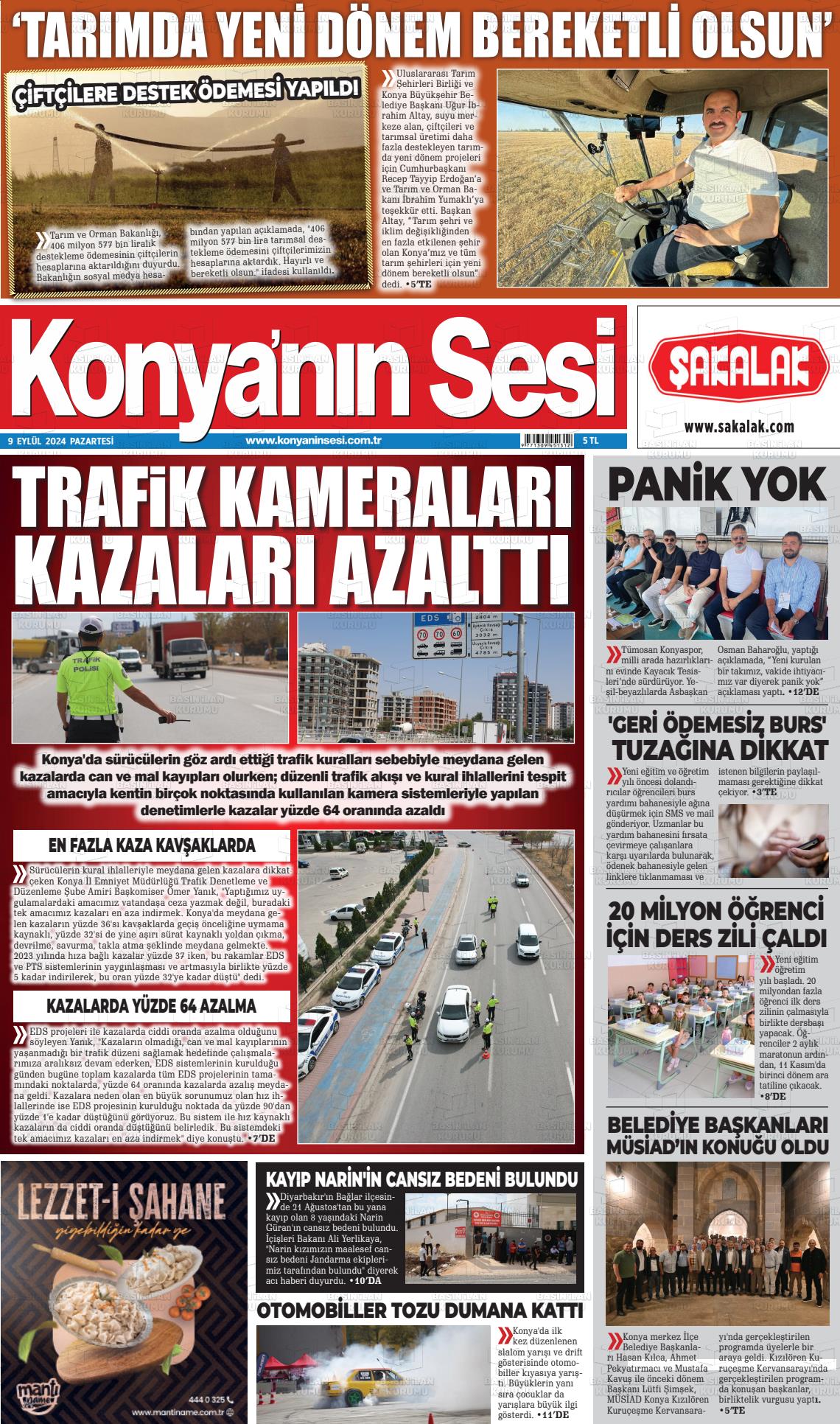 09 Eylül 2024 Konyanin Sesi Gazete Manşeti